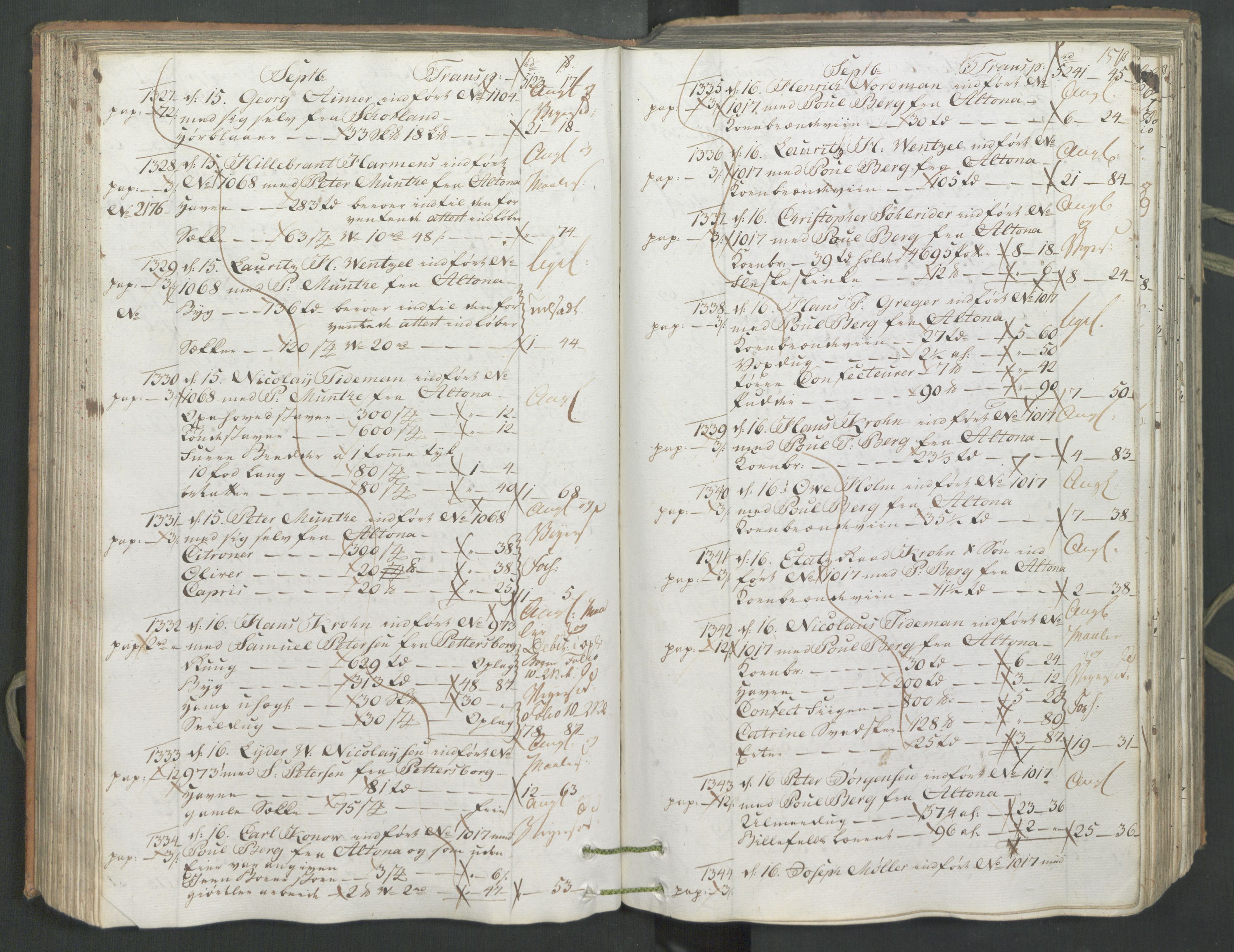 Generaltollkammeret, tollregnskaper, AV/RA-EA-5490/R26/L0222/0001: Tollregnskaper Bergen A / Inngående hovedtollbok, 1786, s. 150b-151a