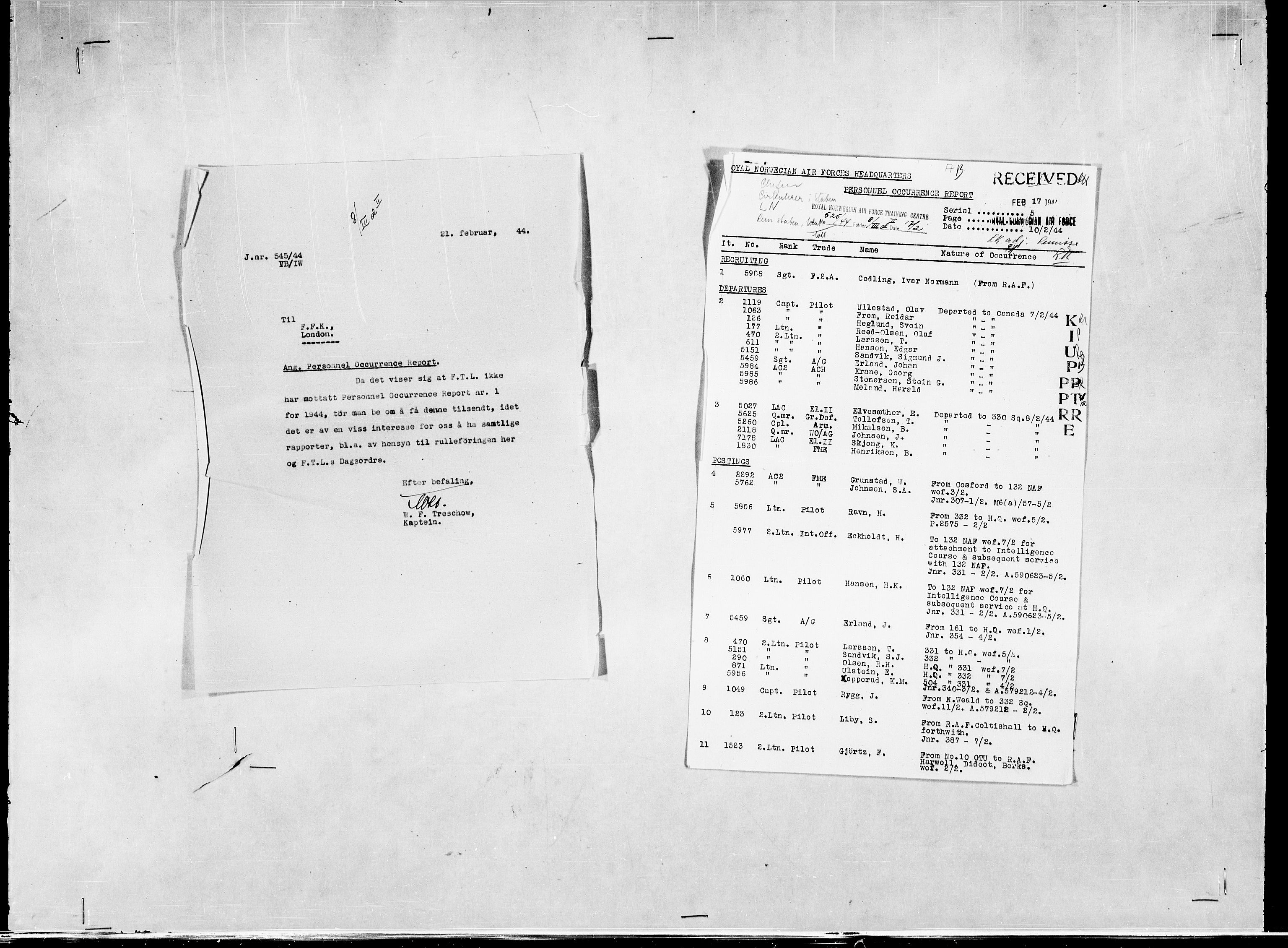 Forsvaret, Flyvåpnenes treningsleir 1940-1945, AV/RA-RAFA-3974/V/L0038: Ekspedisjonskontoret. 8. Personellkontoret, 1940-1945