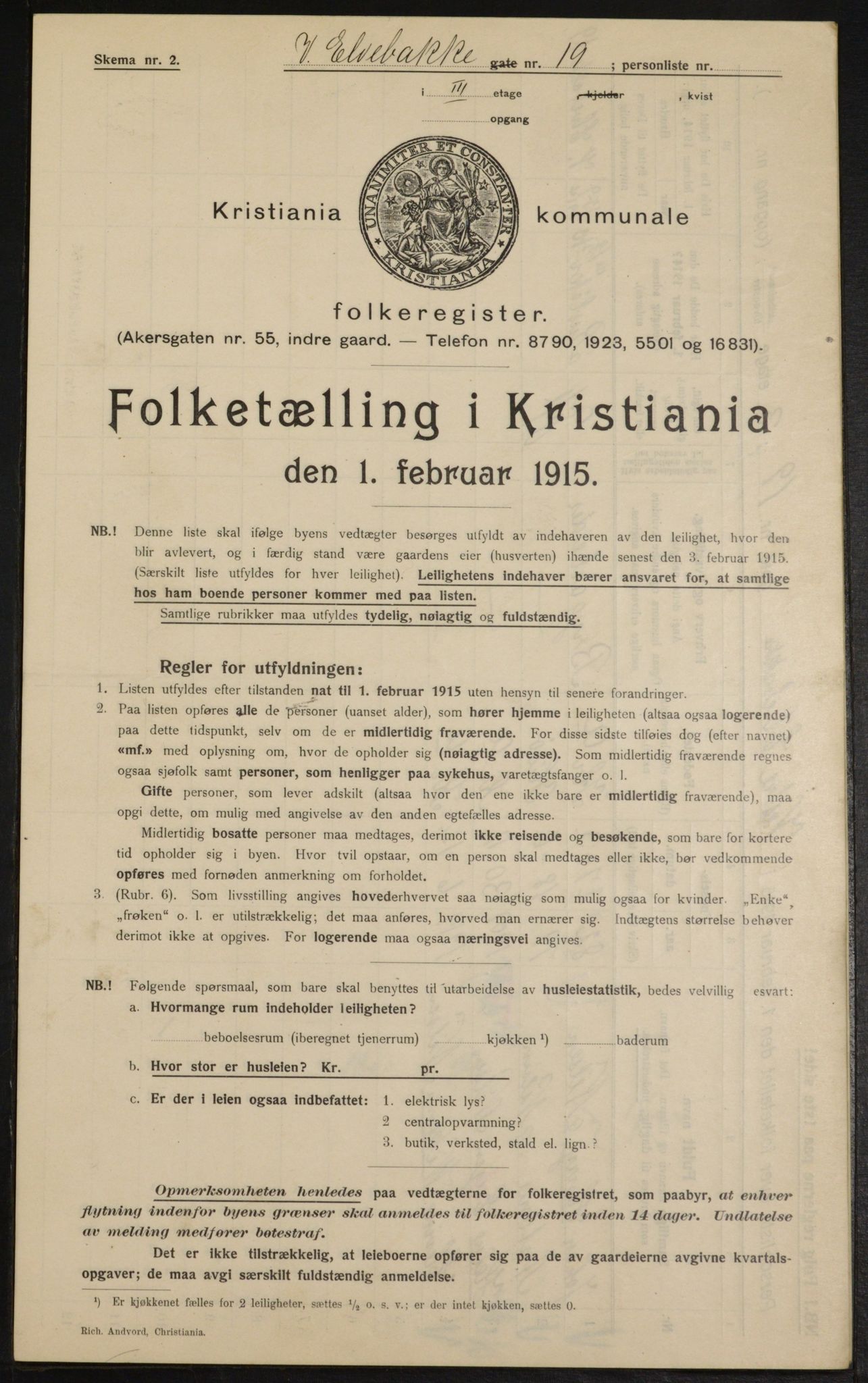 OBA, Kommunal folketelling 1.2.1915 for Kristiania, 1915, s. 123150