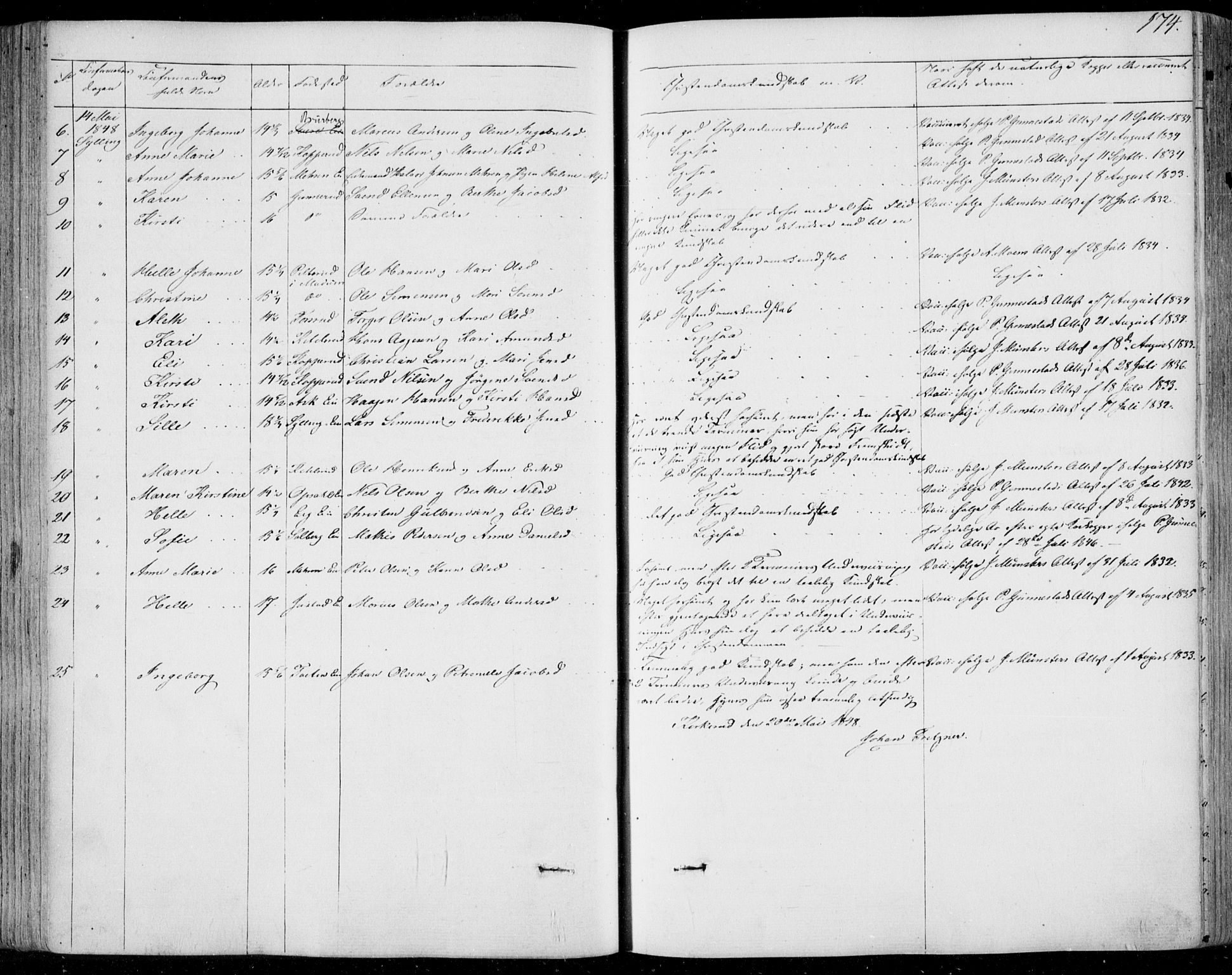 Lier kirkebøker, AV/SAKO-A-230/F/Fa/L0011: Ministerialbok nr. I 11, 1843-1854, s. 174