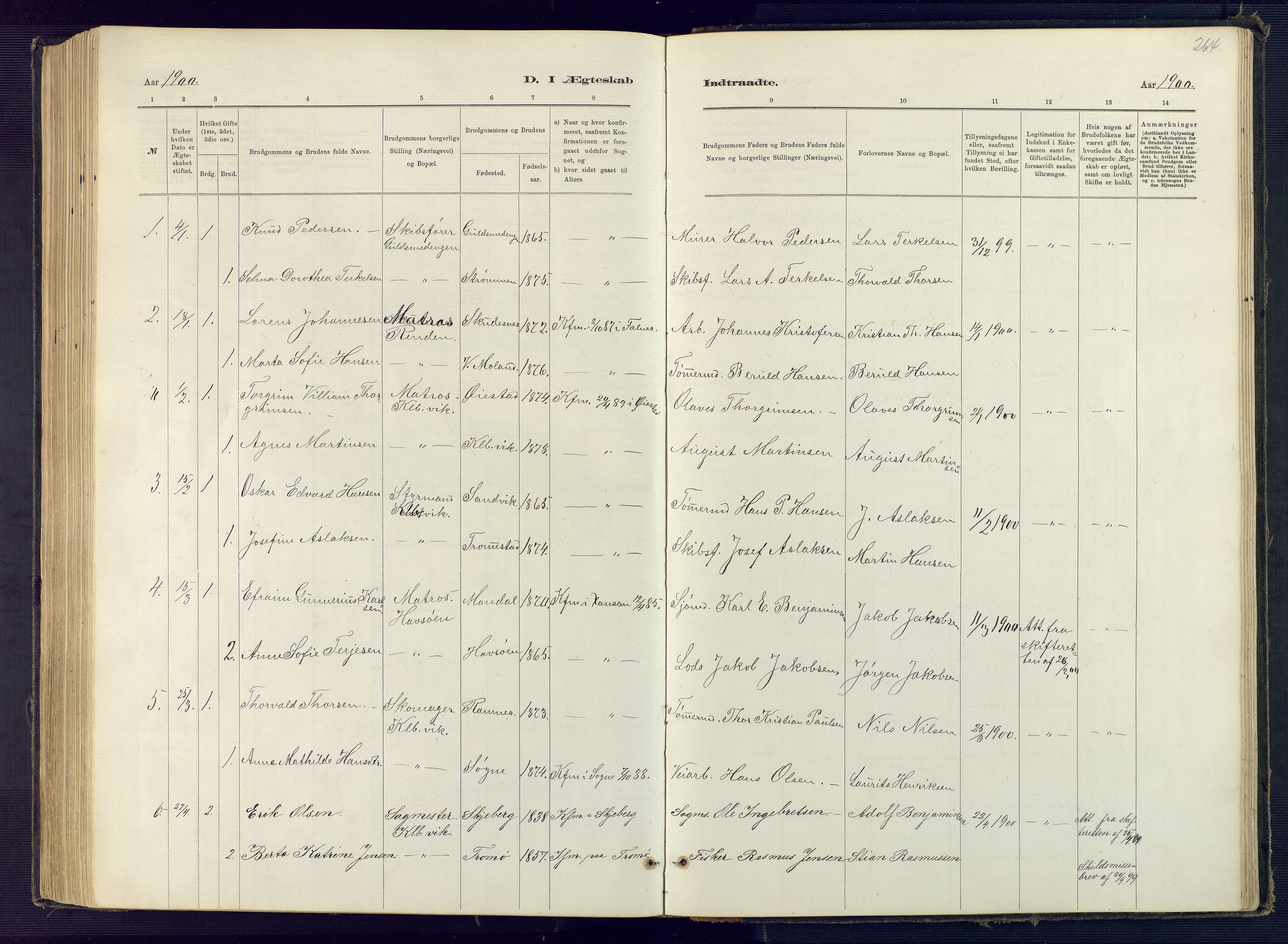 Hisøy sokneprestkontor, AV/SAK-1111-0020/F/Fb/L0003: Klokkerbok nr. B 3, 1885-1905, s. 264