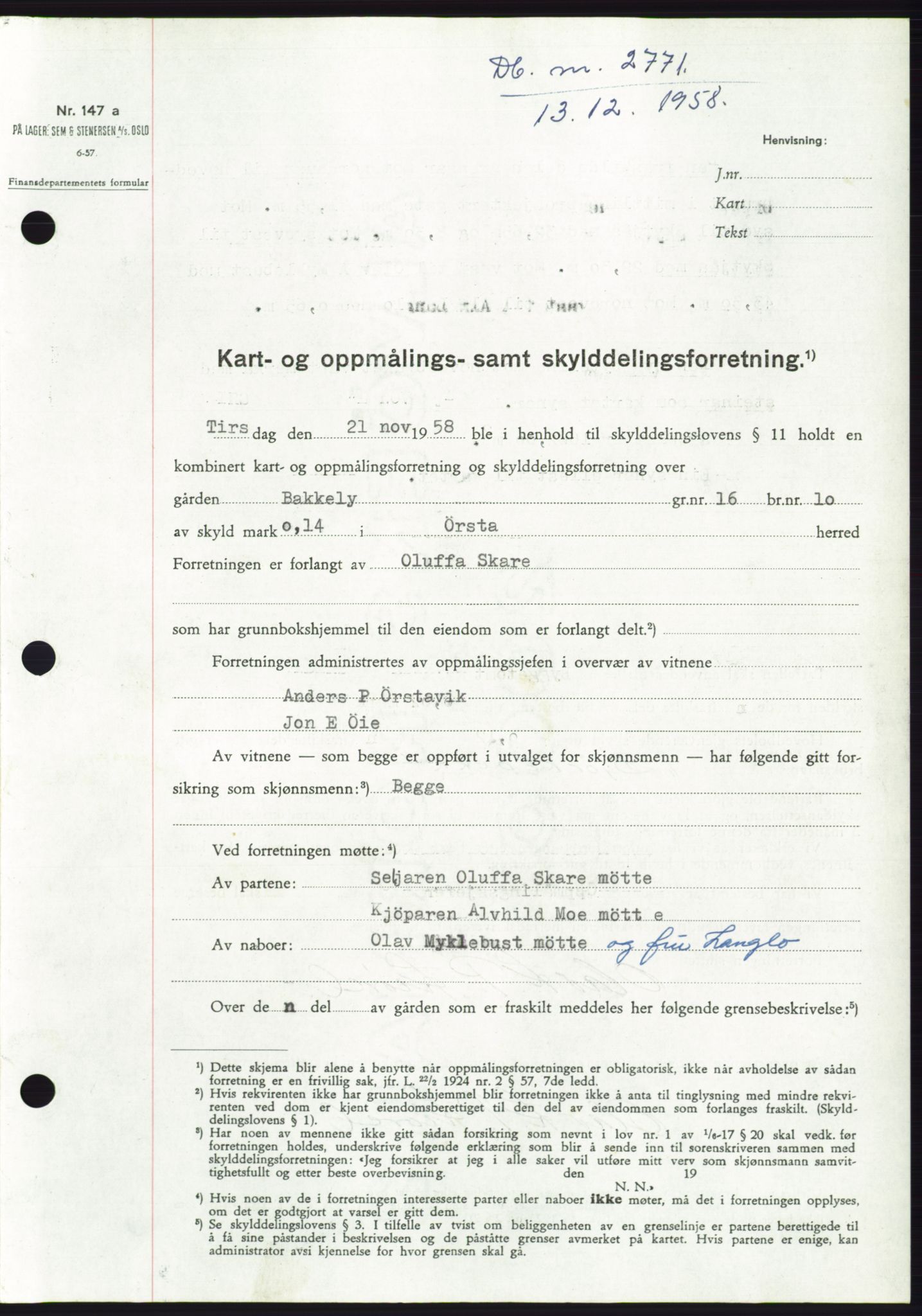 Søre Sunnmøre sorenskriveri, SAT/A-4122/1/2/2C/L0111: Pantebok nr. 37A, 1958-1959, Dagboknr: 2771/1958
