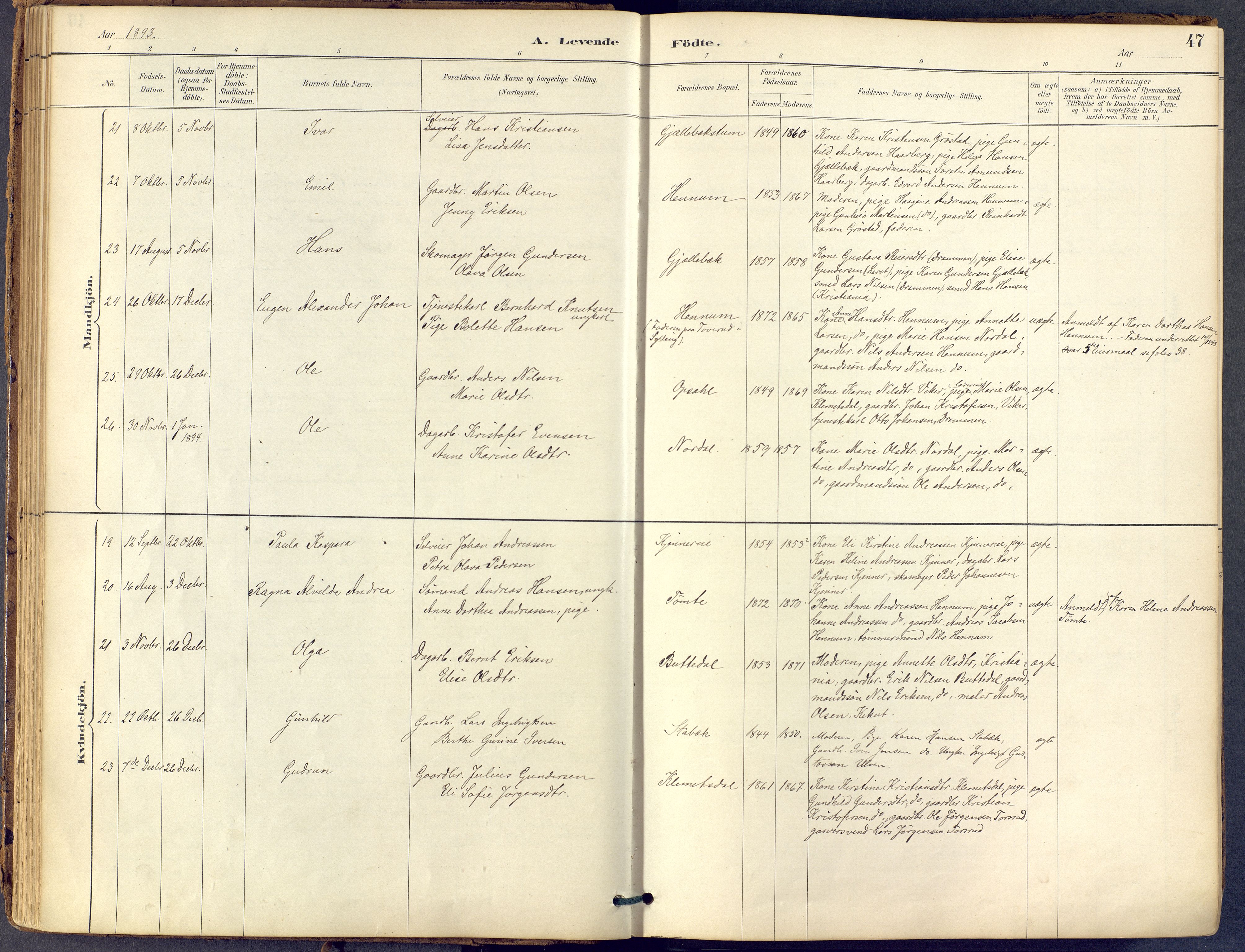 Lier kirkebøker, AV/SAKO-A-230/F/Fb/L0001: Ministerialbok nr. II 1, 1883-1910, s. 47