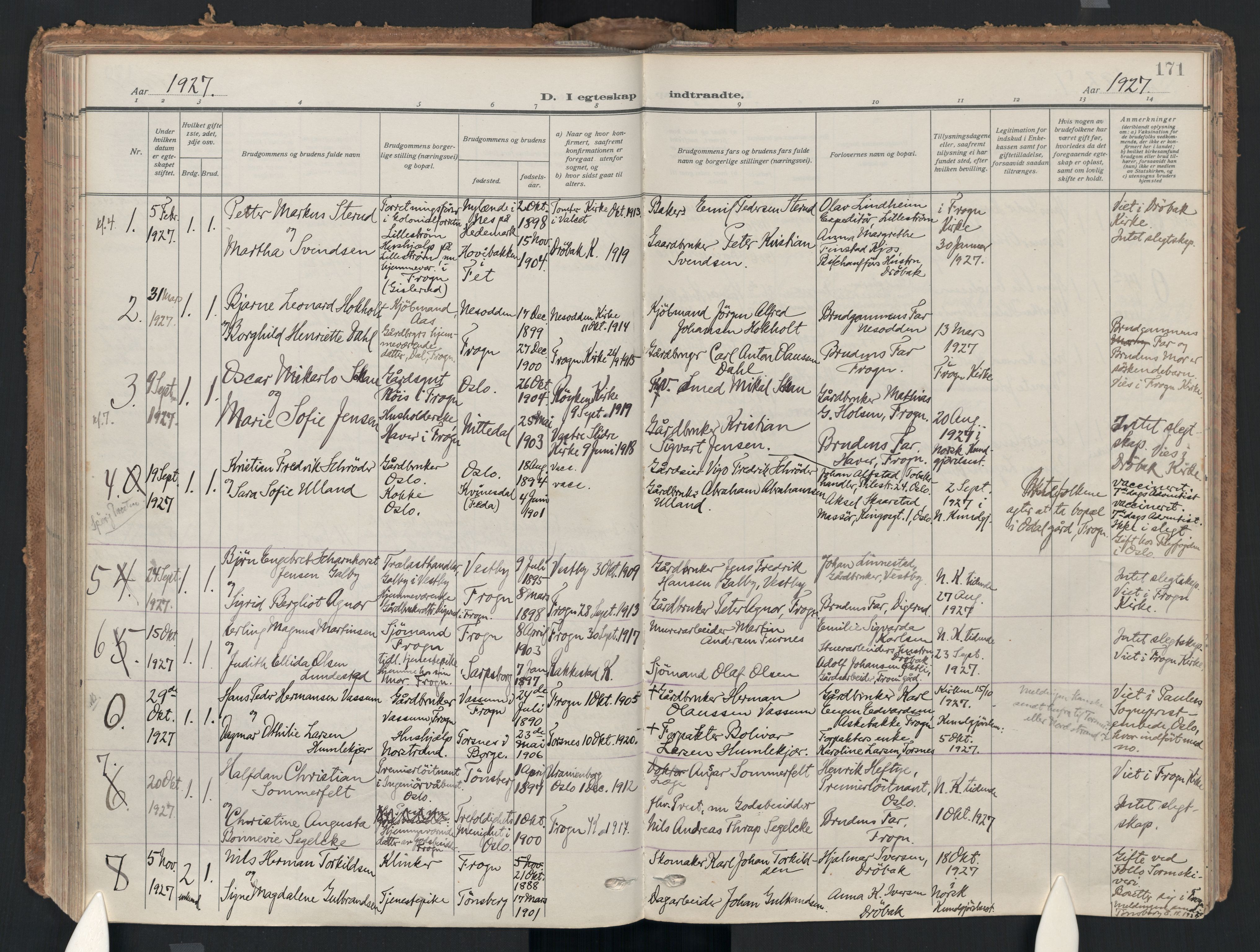 Drøbak prestekontor Kirkebøker, AV/SAO-A-10142a/F/Fc/L0004: Ministerialbok nr. III 4, 1919-1935, s. 171