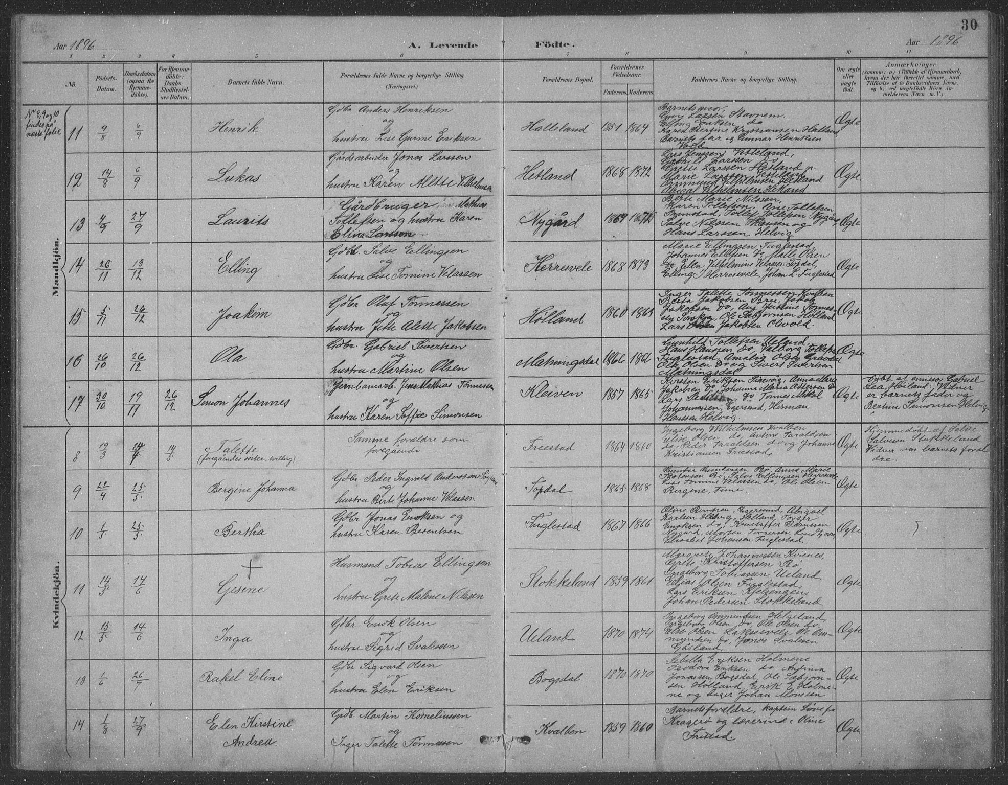 Eigersund sokneprestkontor, AV/SAST-A-101807/001/30/30BB/L0021: Klokkerbok nr. B 21, 1890-1915, s. 30