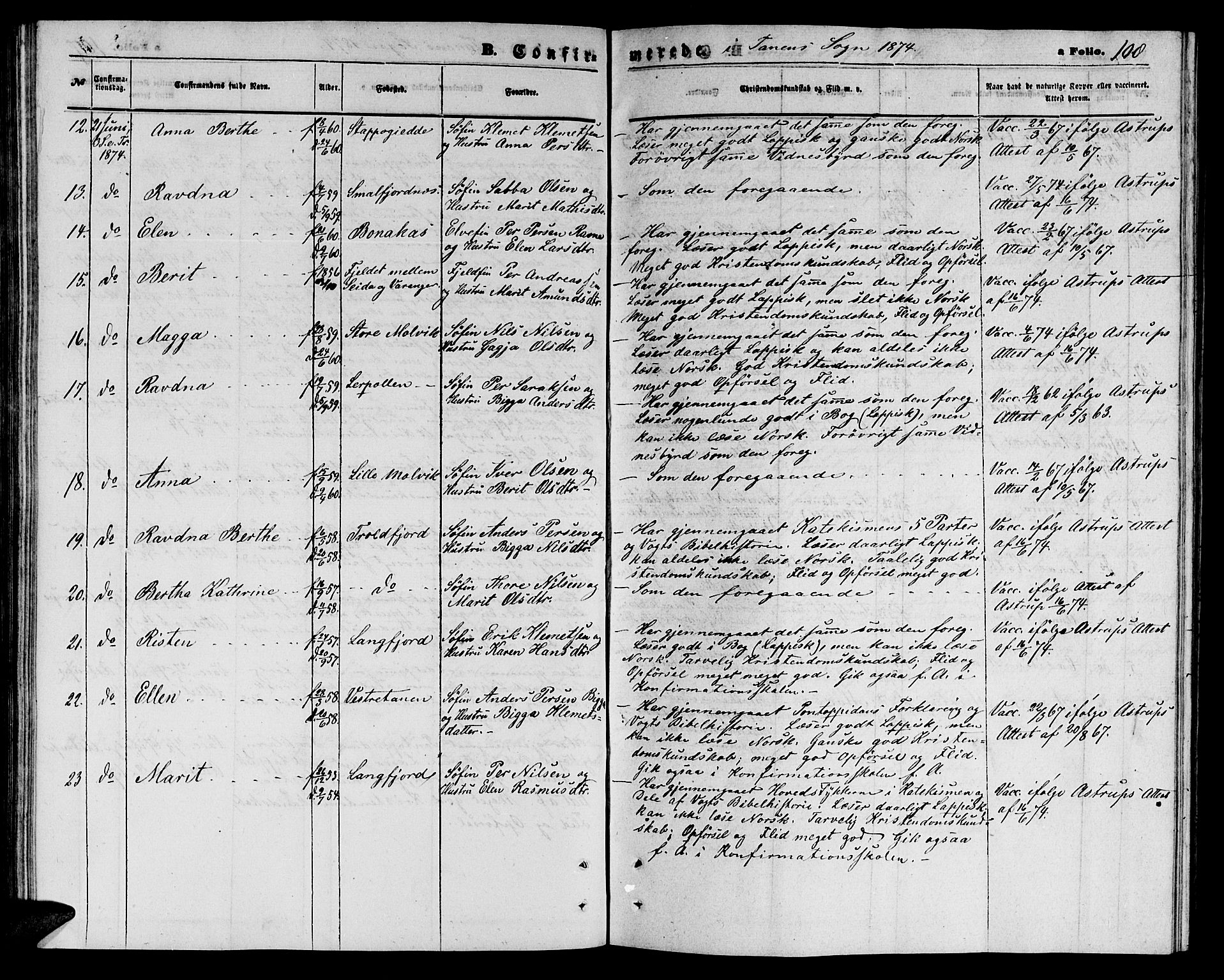 Tana sokneprestkontor, AV/SATØ-S-1334/H/Hb/L0002klokker: Klokkerbok nr. 2 /1, 1866-1877, s. 108