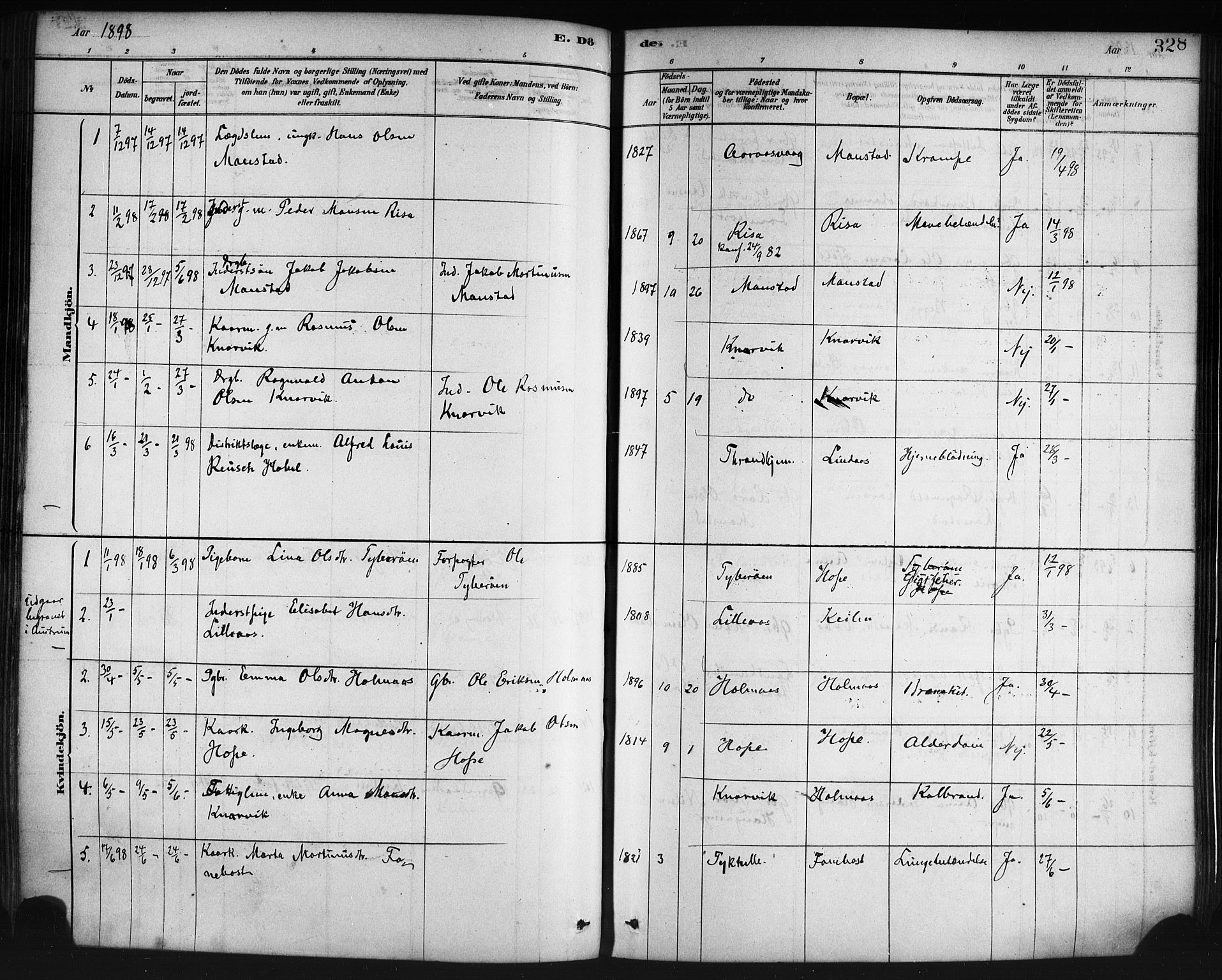 Lindås Sokneprestembete, AV/SAB-A-76701/H/Haa/Haaa/L0019: Ministerialbok nr. A 19, 1878-1912, s. 328