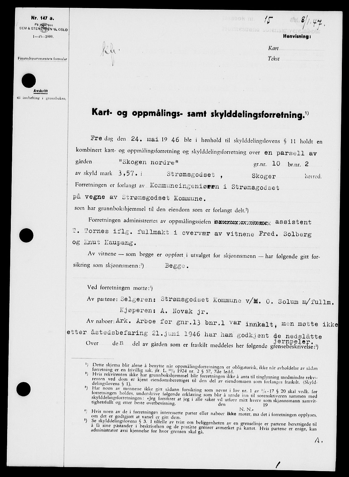 Holmestrand sorenskriveri, SAKO/A-67/G/Ga/Gaa/L0061: Pantebok nr. A-61, 1946-1947, Dagboknr: 15/1947