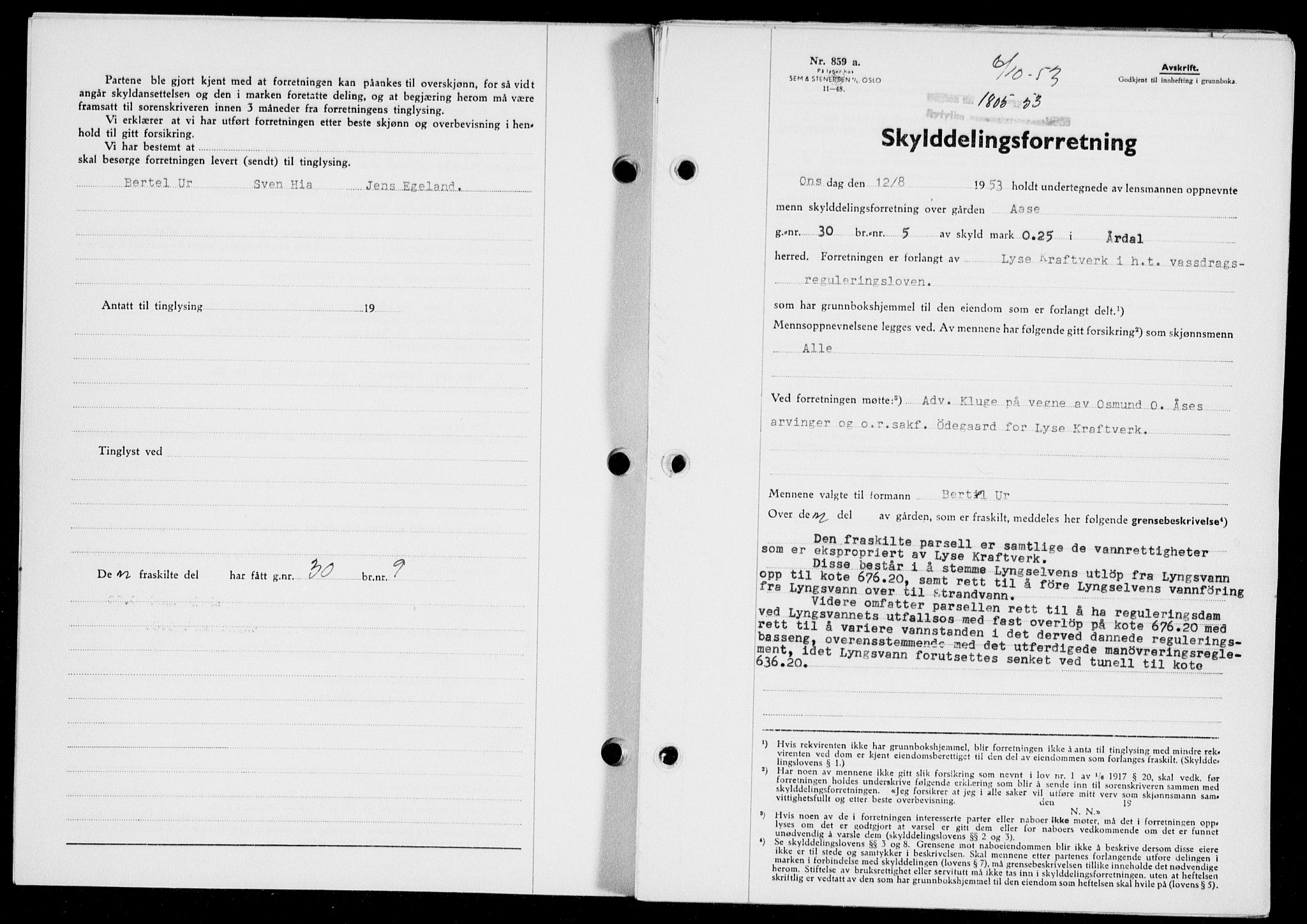Ryfylke tingrett, SAST/A-100055/001/II/IIB/L0123: Pantebok nr. 102, 1953-1954, Dagboknr: 1805/1953