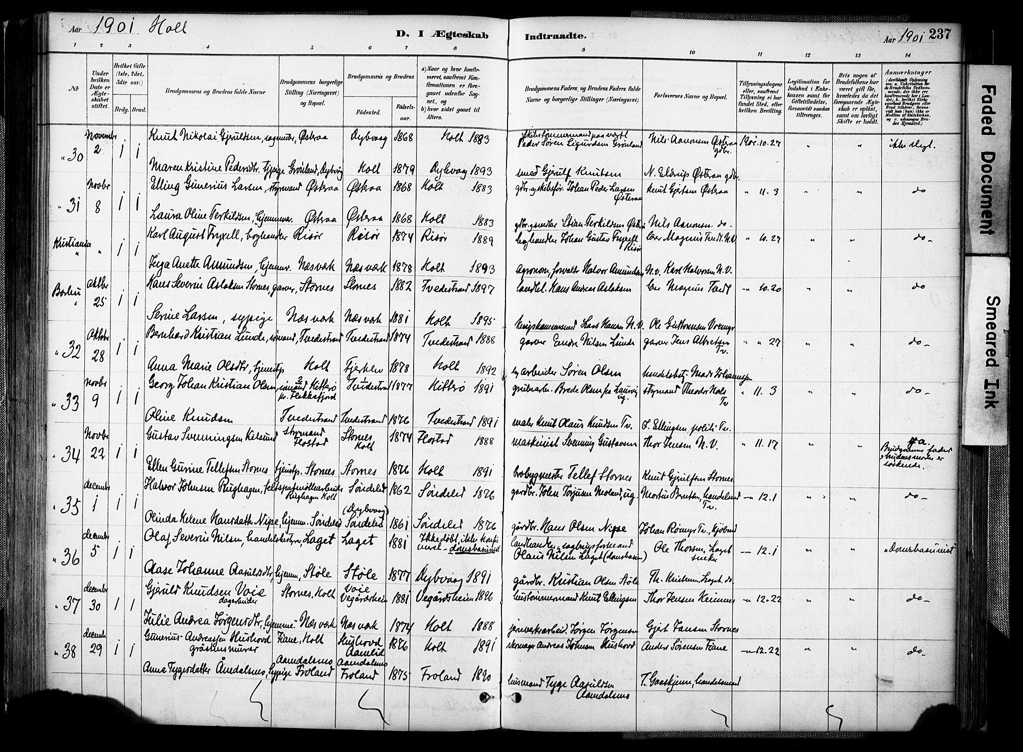 Holt sokneprestkontor, AV/SAK-1111-0021/F/Fa/L0012: Ministerialbok nr. A 12, 1885-1907, s. 237