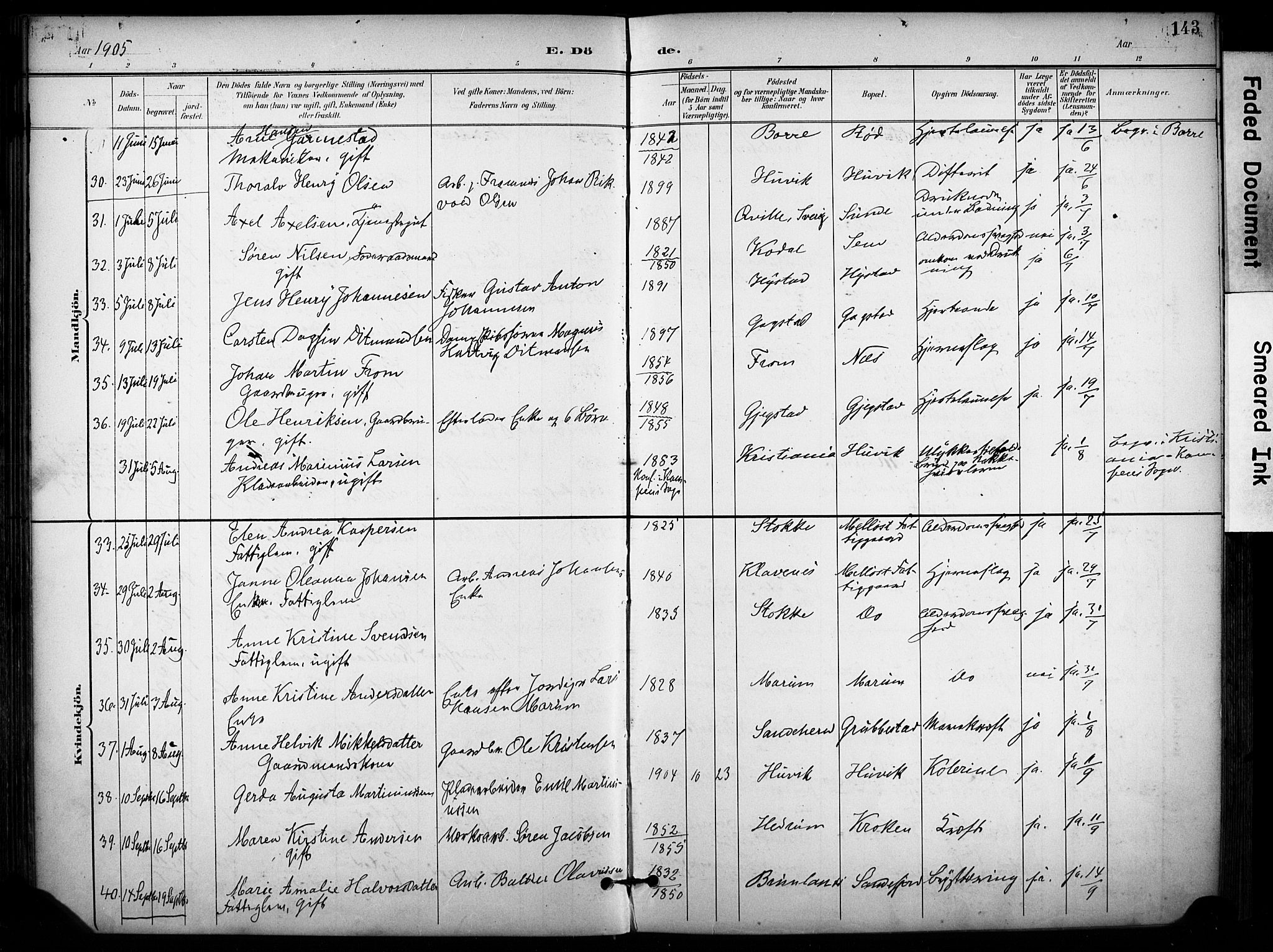 Sandar kirkebøker, AV/SAKO-A-243/F/Fa/L0015: Ministerialbok nr. 15, 1896-1907, s. 143