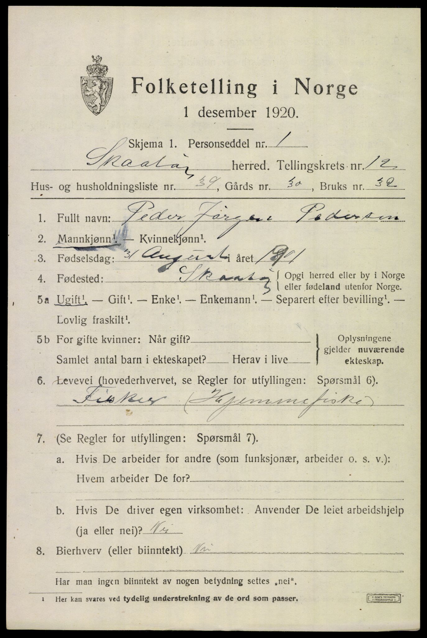 SAKO, Folketelling 1920 for 0815 Skåtøy herred, 1920, s. 8534