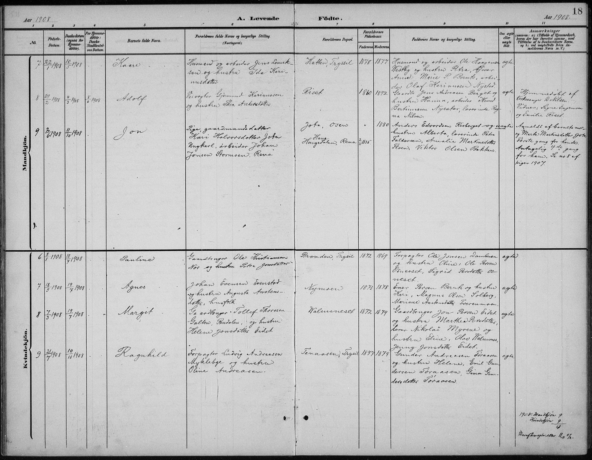 Åmot prestekontor, Hedmark, SAH/PREST-056/H/Ha/Hab/L0003: Klokkerbok nr. 3, 1902-1938, s. 18