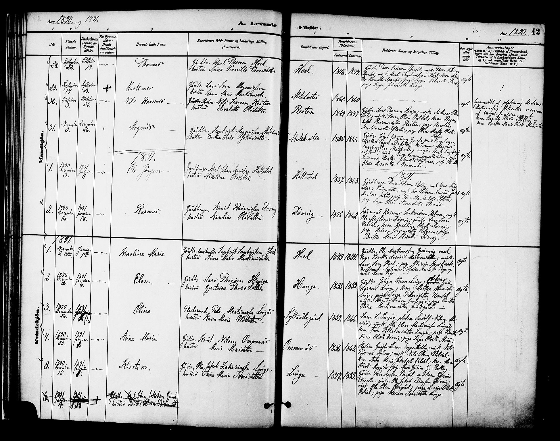 Ministerialprotokoller, klokkerbøker og fødselsregistre - Møre og Romsdal, SAT/A-1454/519/L0255: Ministerialbok nr. 519A14, 1884-1908, s. 42