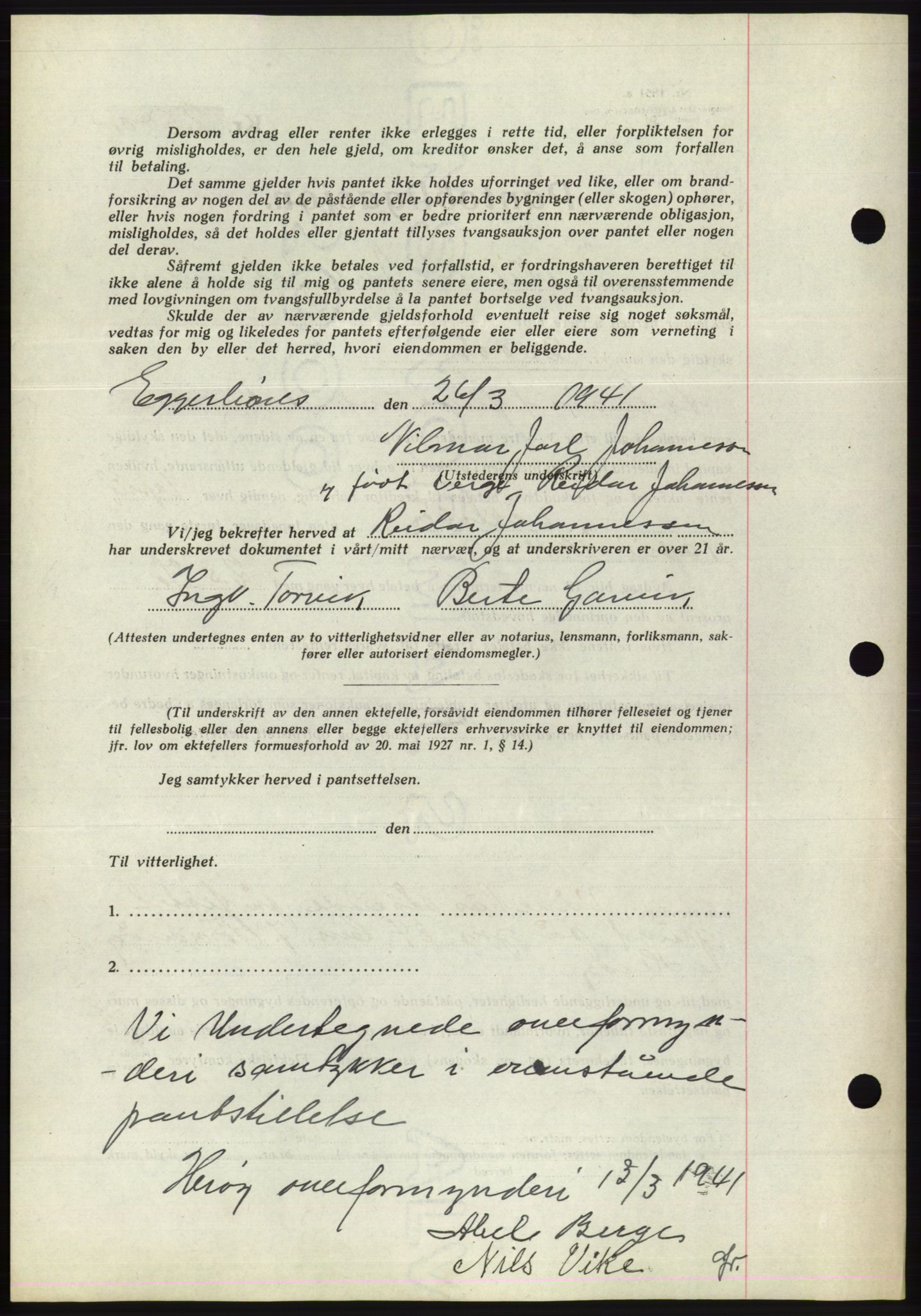 Søre Sunnmøre sorenskriveri, AV/SAT-A-4122/1/2/2C/L0071: Pantebok nr. 65, 1941-1941, Dagboknr: 303/1941