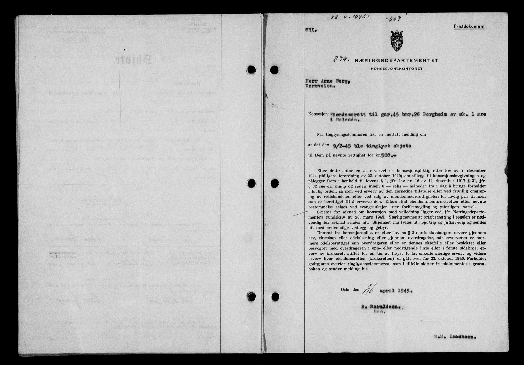 Gauldal sorenskriveri, SAT/A-0014/1/2/2C/L0058: Pantebok nr. 63, 1944-1945, Dagboknr: 379/1945