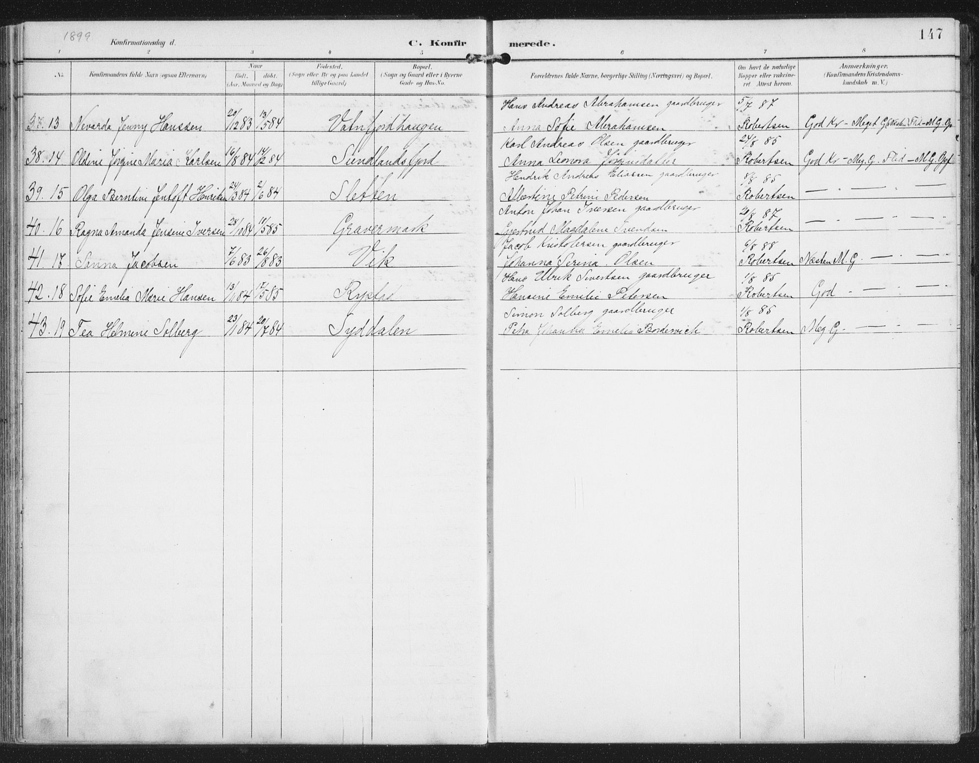 Ministerialprotokoller, klokkerbøker og fødselsregistre - Nordland, SAT/A-1459/876/L1098: Ministerialbok nr. 876A04, 1896-1915, s. 147