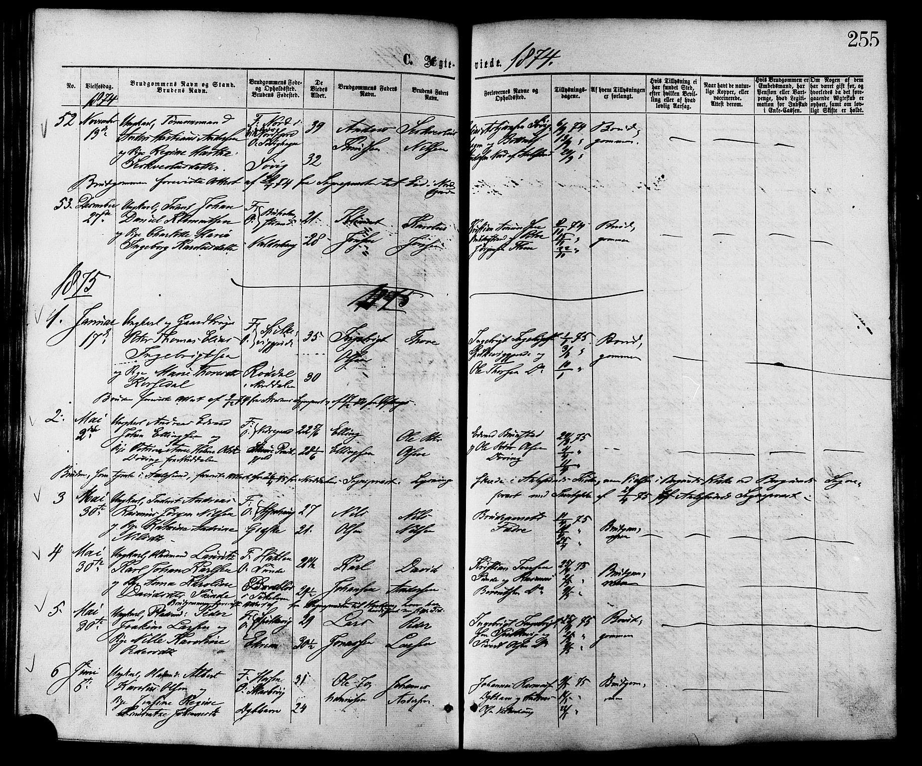 Ministerialprotokoller, klokkerbøker og fødselsregistre - Møre og Romsdal, AV/SAT-A-1454/528/L0399: Ministerialbok nr. 528A10, 1864-1879, s. 255