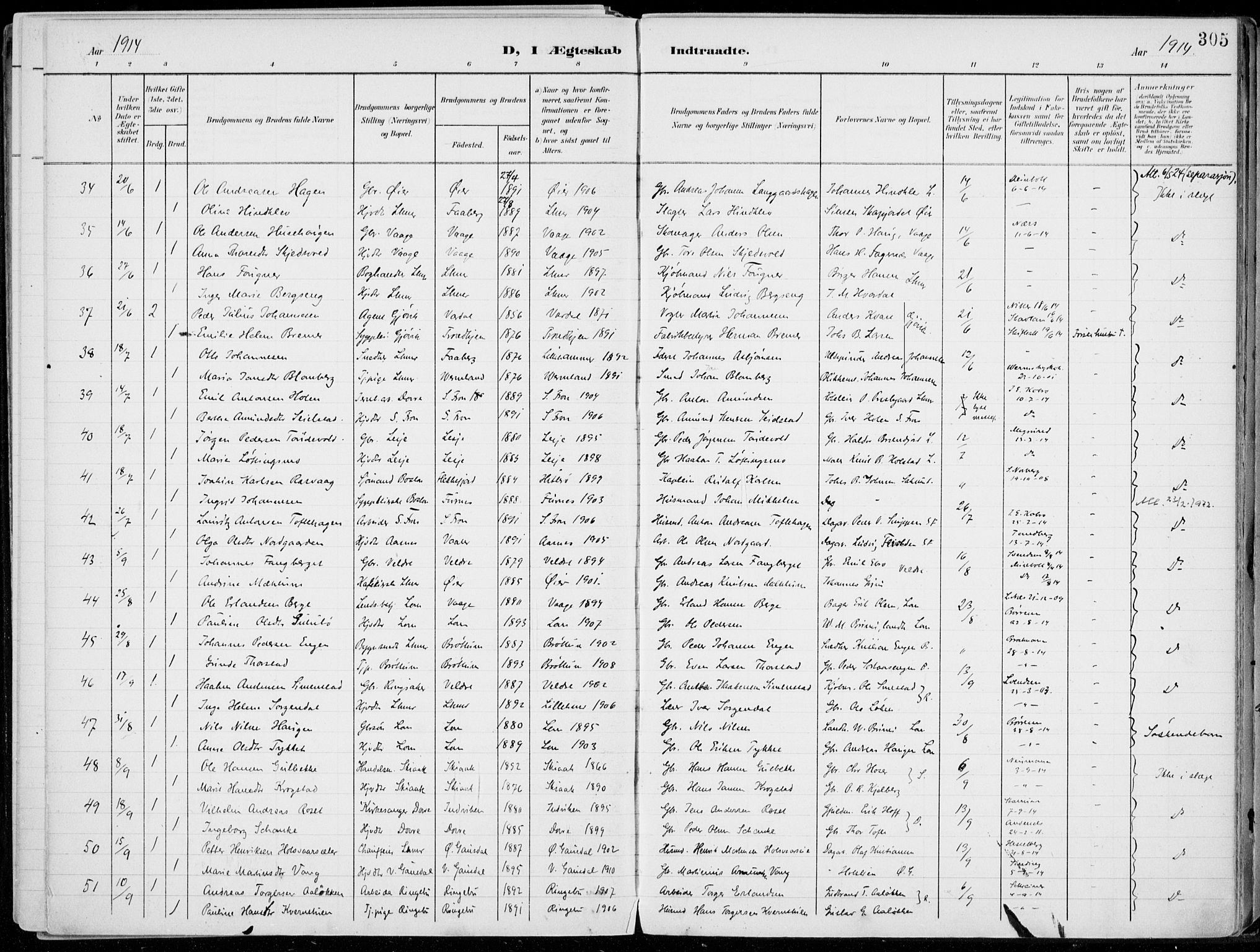 Lillehammer prestekontor, AV/SAH-PREST-088/H/Ha/Haa/L0001: Ministerialbok nr. 1, 1901-1916, s. 305