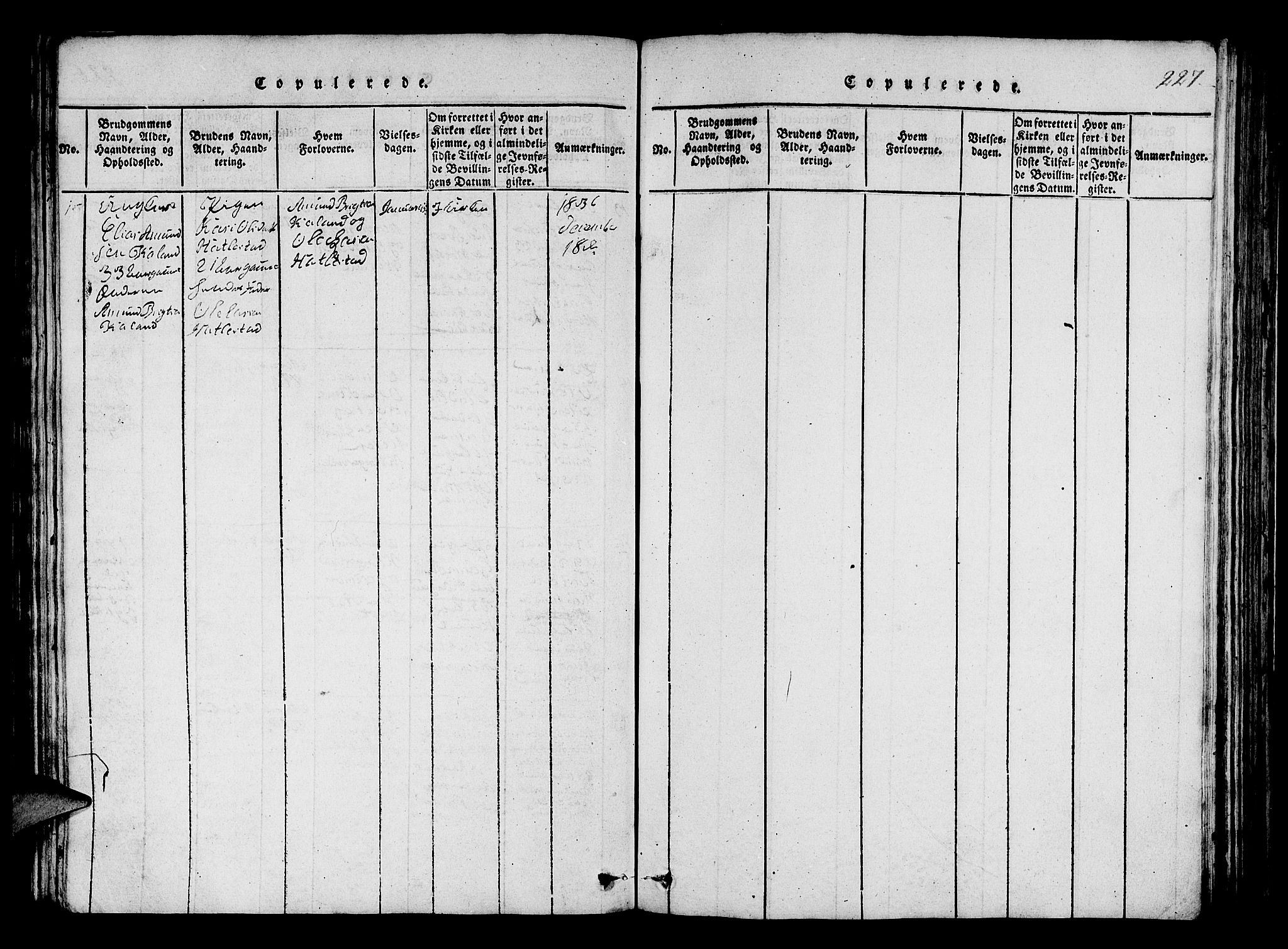 Fana Sokneprestembete, AV/SAB-A-75101/H/Hab/Haba/L0001: Klokkerbok nr. A 1, 1816-1836, s. 227