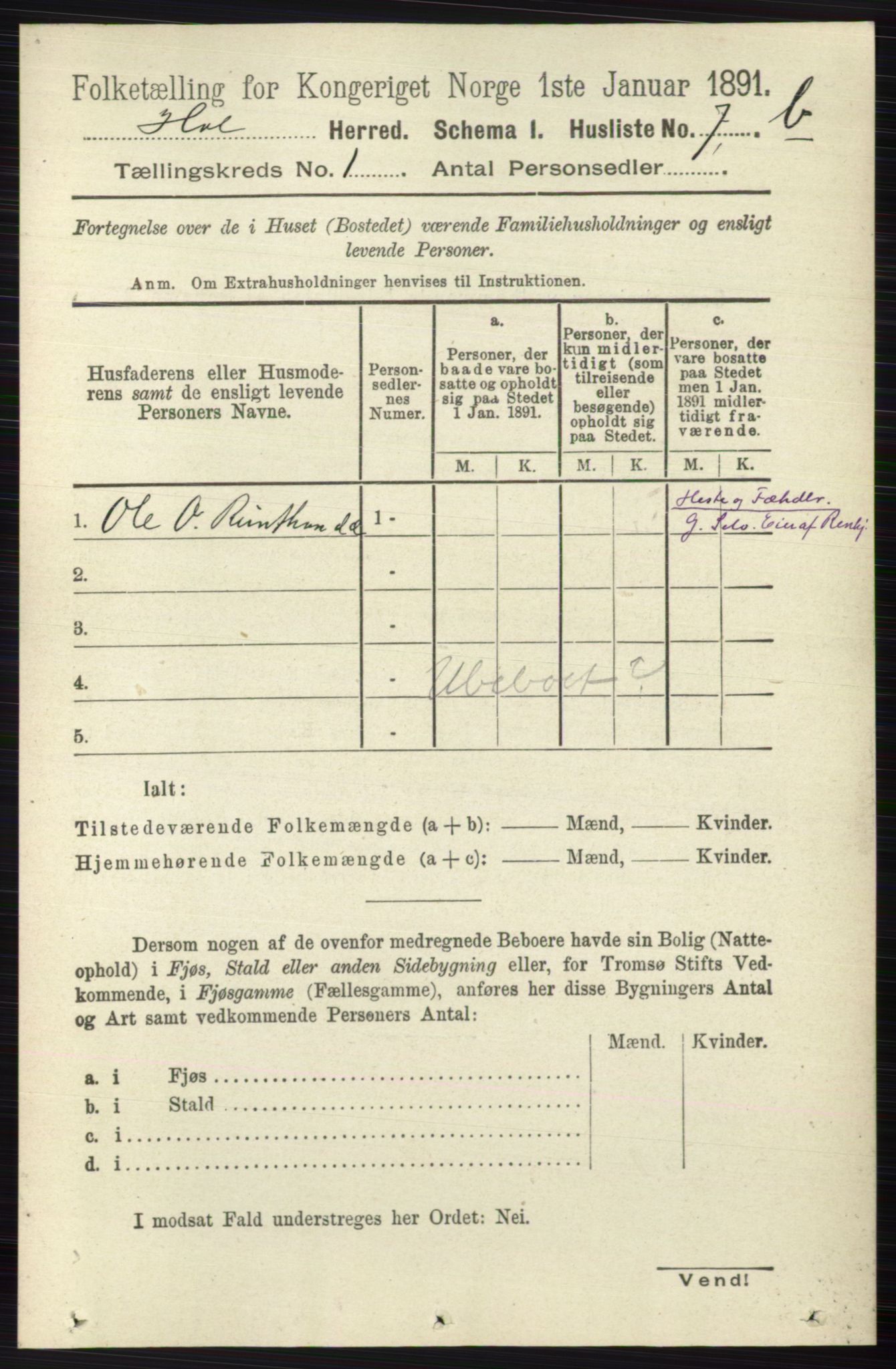 RA, Folketelling 1891 for 0620 Hol herred, 1891, s. 33