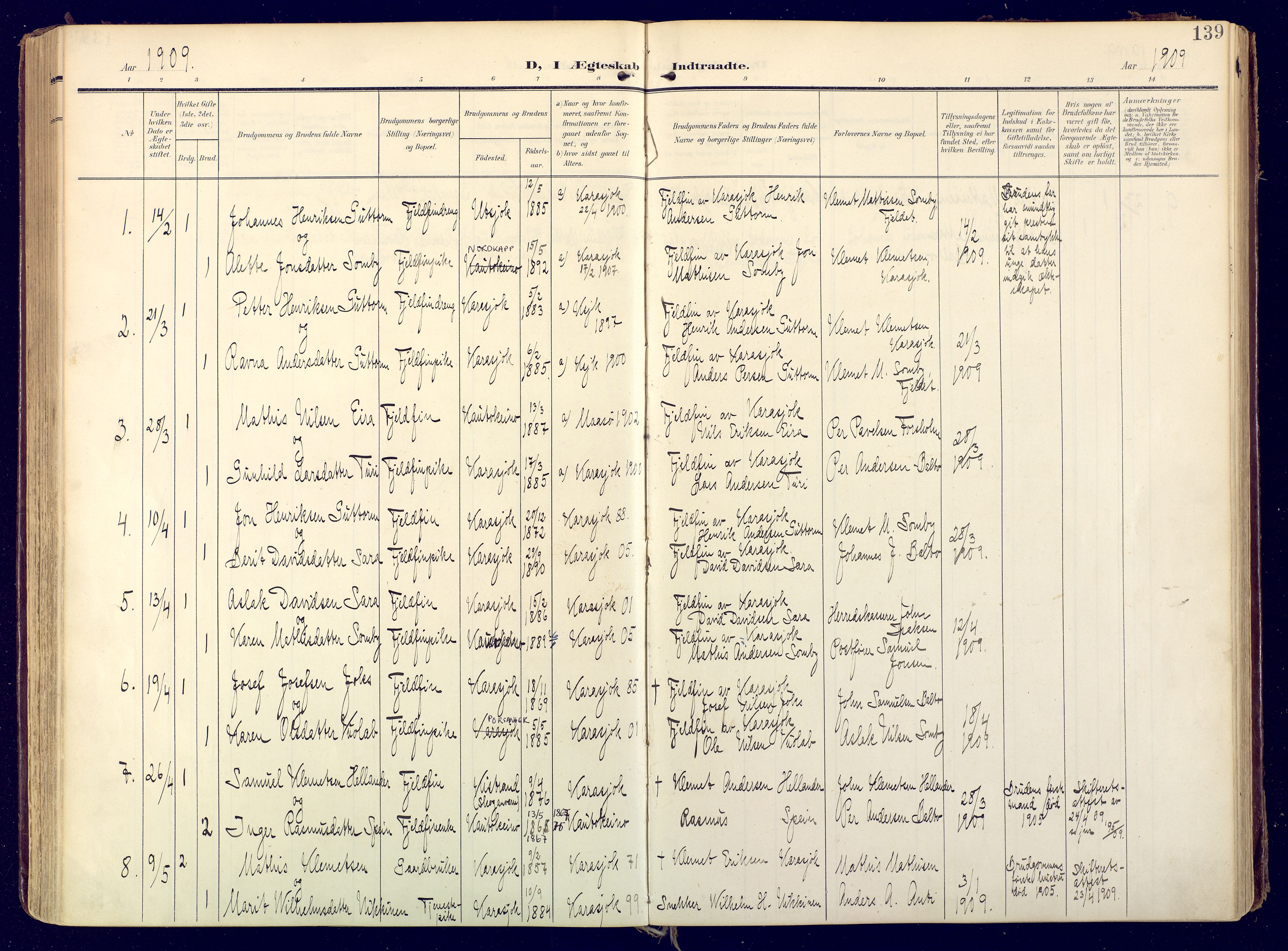 Karasjok sokneprestkontor, AV/SATØ-S-1352/H/Ha: Ministerialbok nr. 3, 1907-1926, s. 139