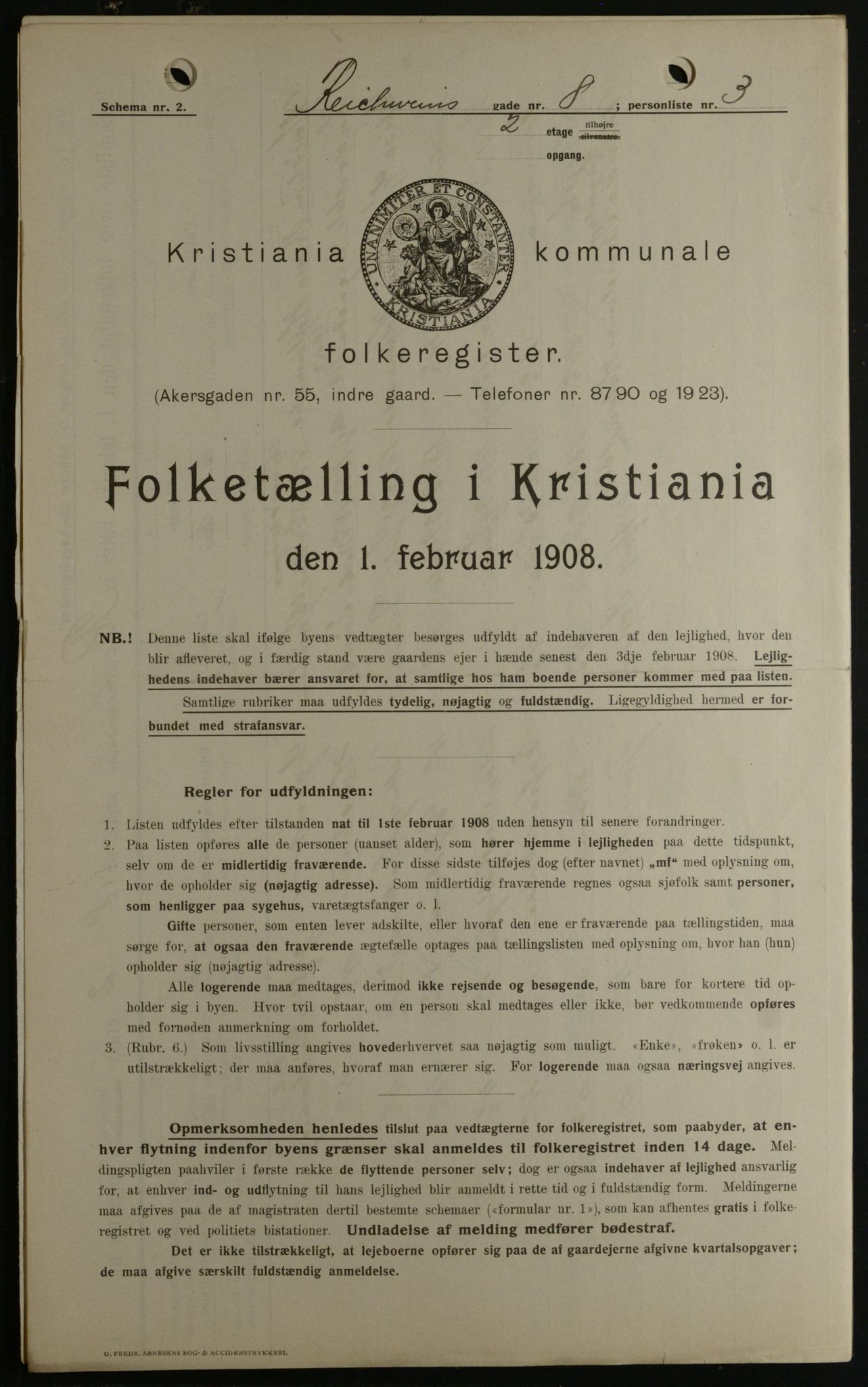 OBA, Kommunal folketelling 1.2.1908 for Kristiania kjøpstad, 1908, s. 74442