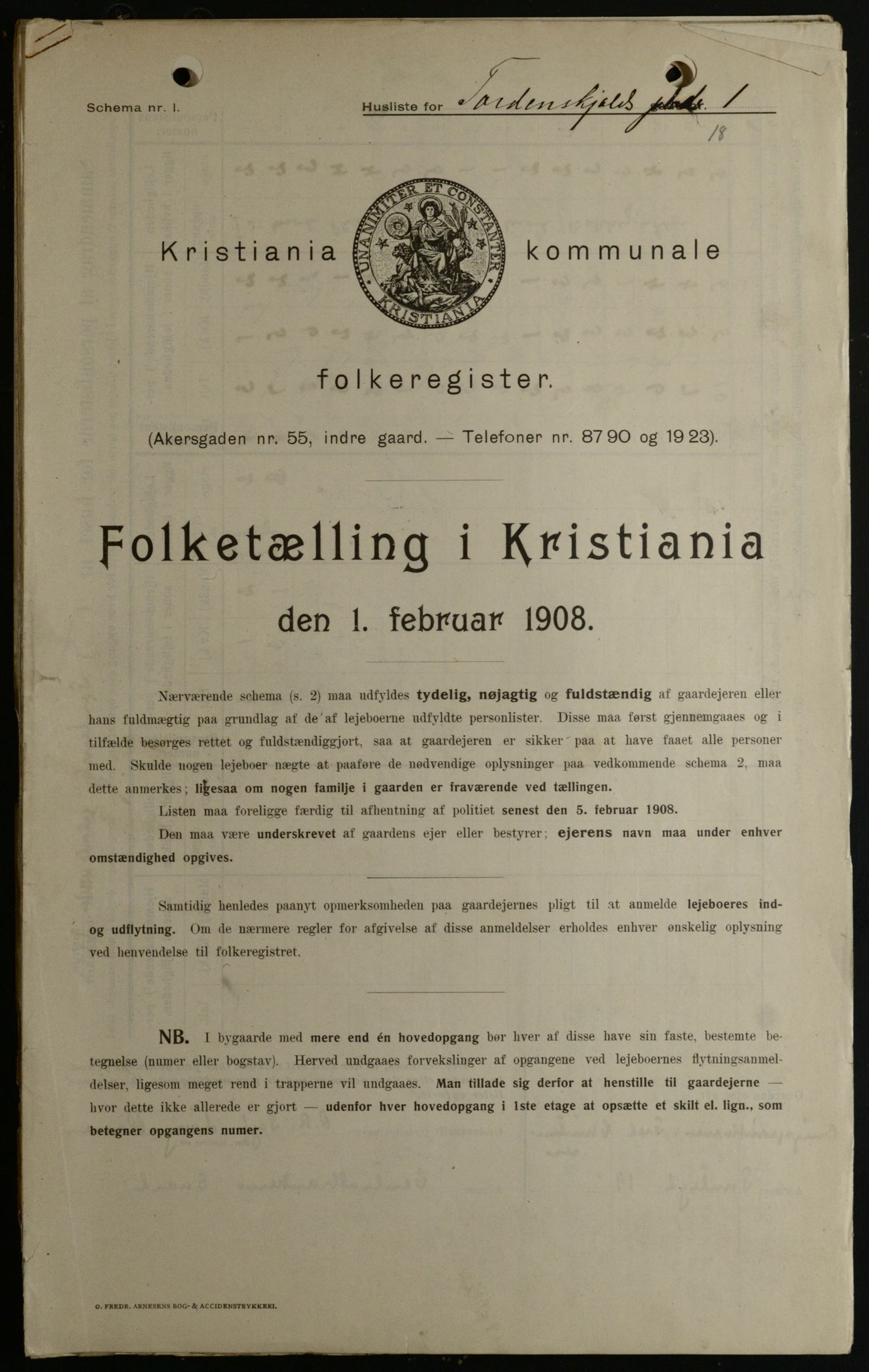 OBA, Kommunal folketelling 1.2.1908 for Kristiania kjøpstad, 1908, s. 102373