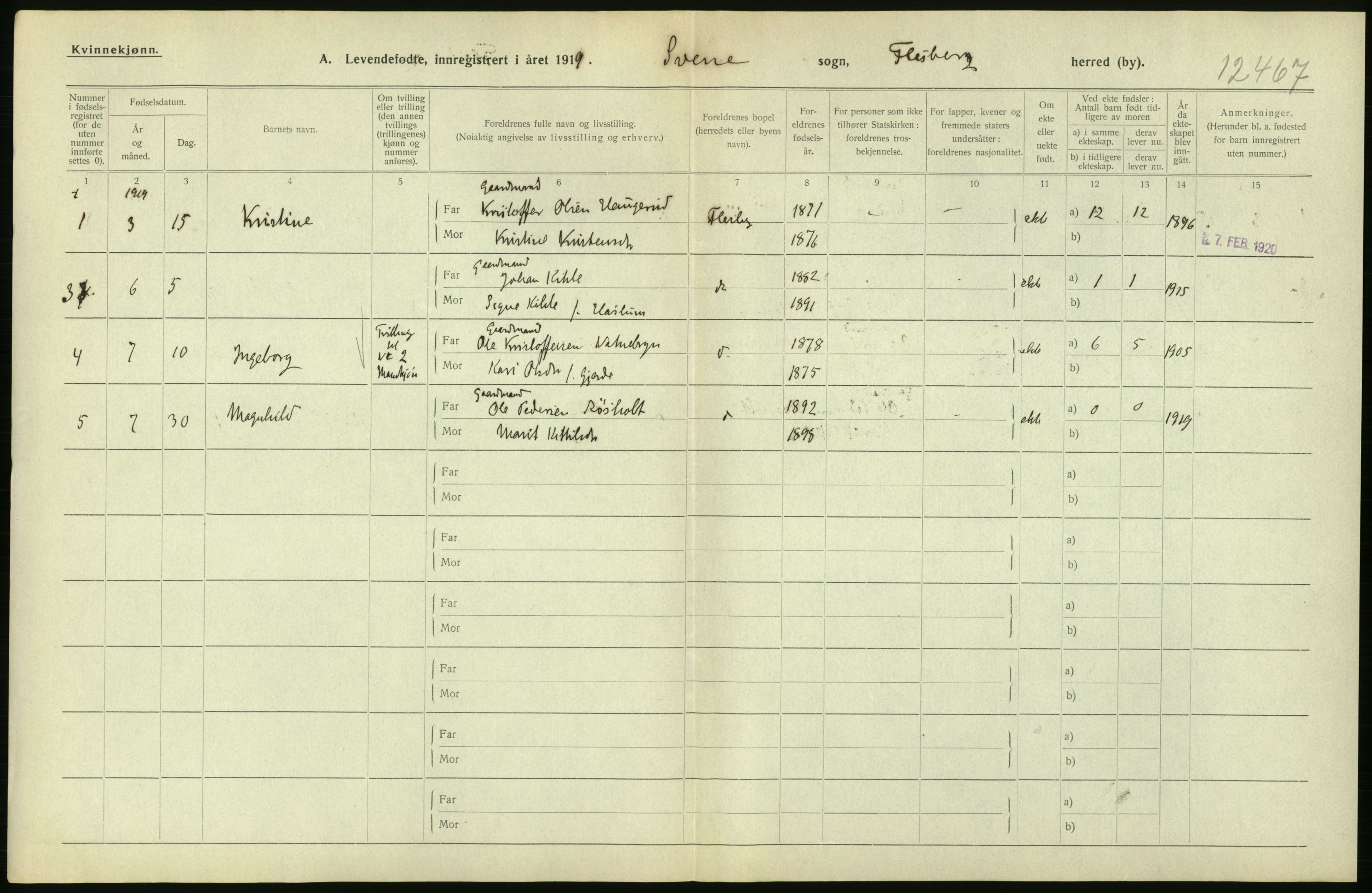 Statistisk sentralbyrå, Sosiodemografiske emner, Befolkning, RA/S-2228/D/Df/Dfb/Dfbi/L0016: Buskerud fylke: Levendefødte menn og kvinner. Bygder., 1919, s. 48