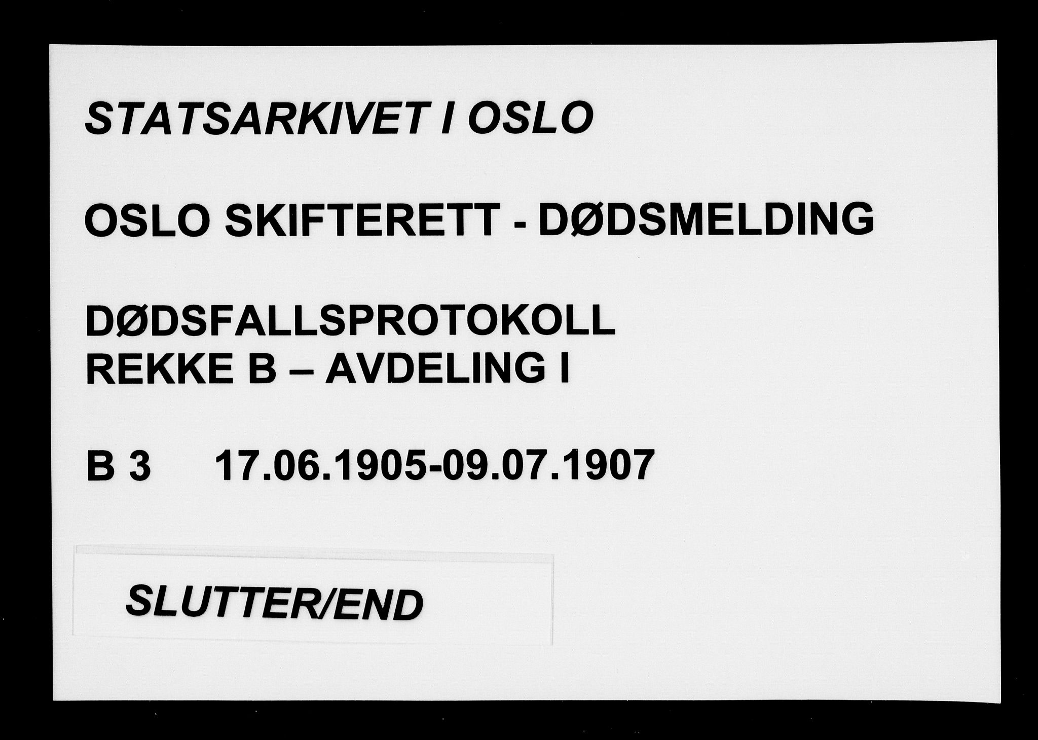 Oslo skifterett, AV/SAO-A-10383/G/Ga/Gab/L0003: Dødsfallsprotokoll, 1905-1907