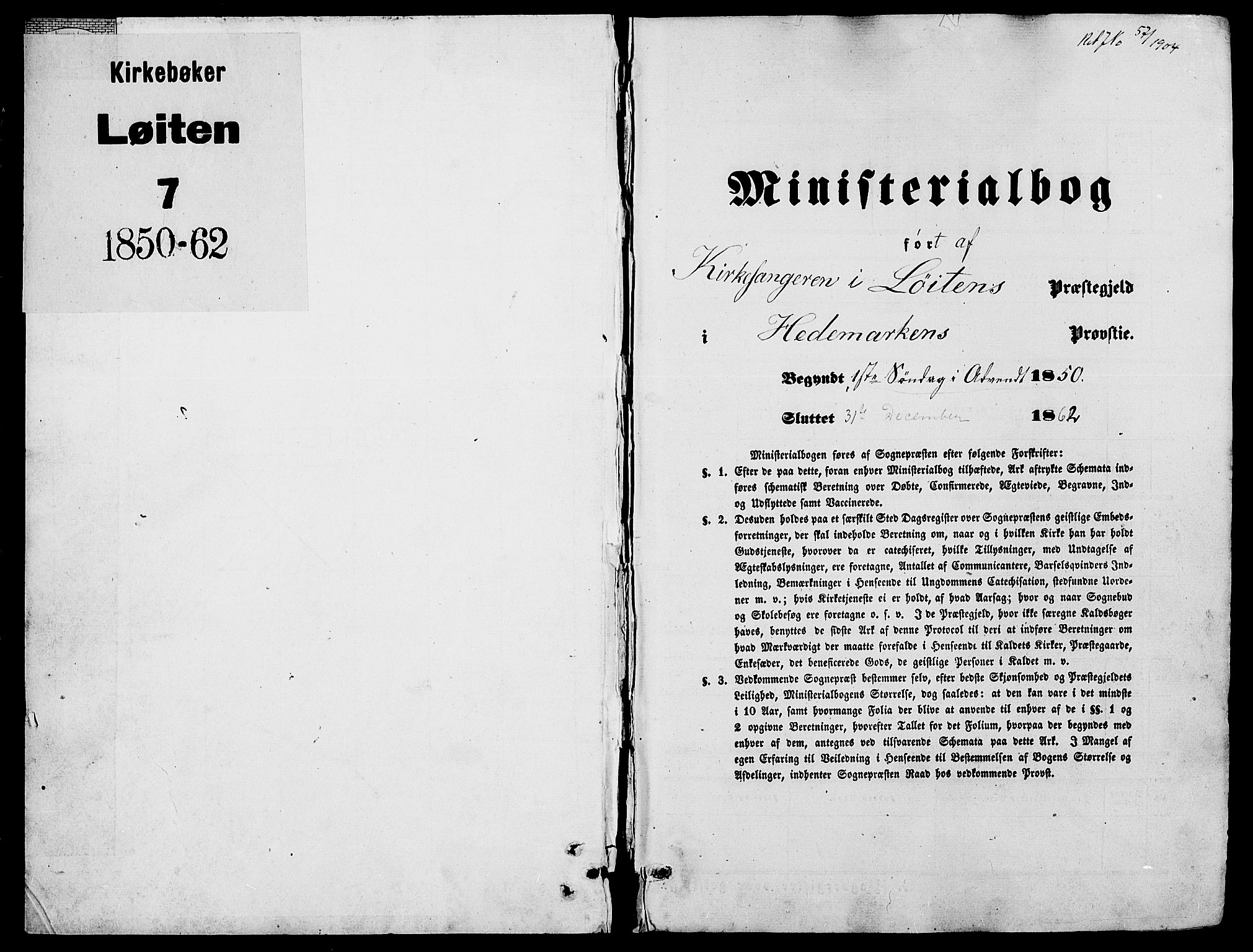 Løten prestekontor, AV/SAH-PREST-022/L/La/L0003: Klokkerbok nr. 3, 1850-1862