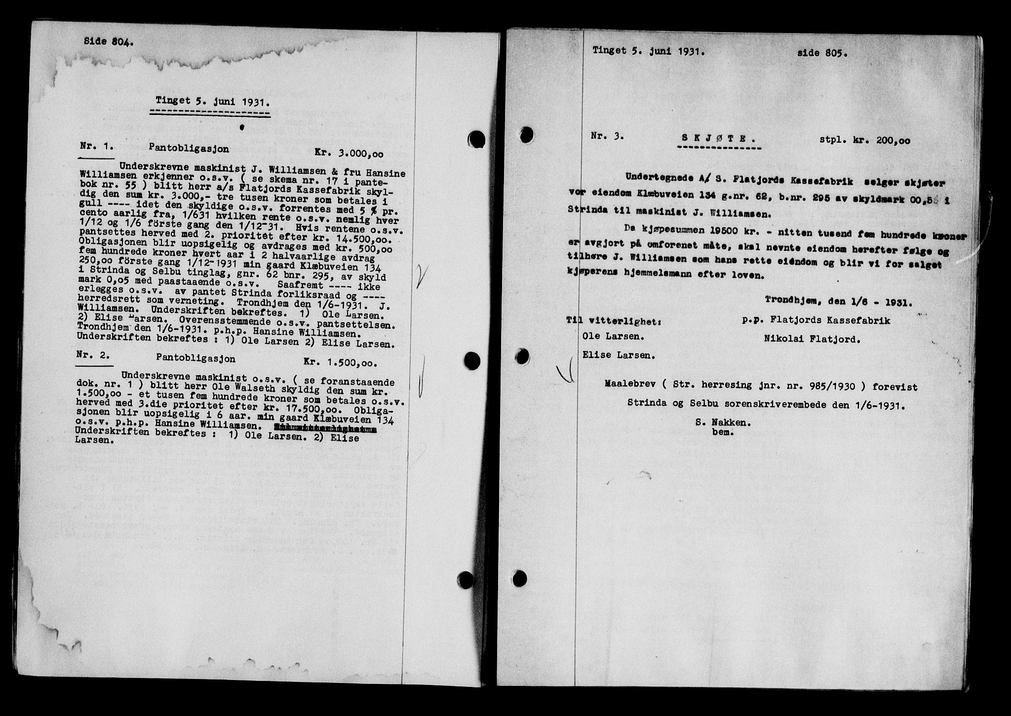 Strinda og Selbu sorenskriveri, SAT/A-0015/2/2C/L0066: Pantebok nr. 58, 1931-1931, Tingl.dato: 05.06.1931