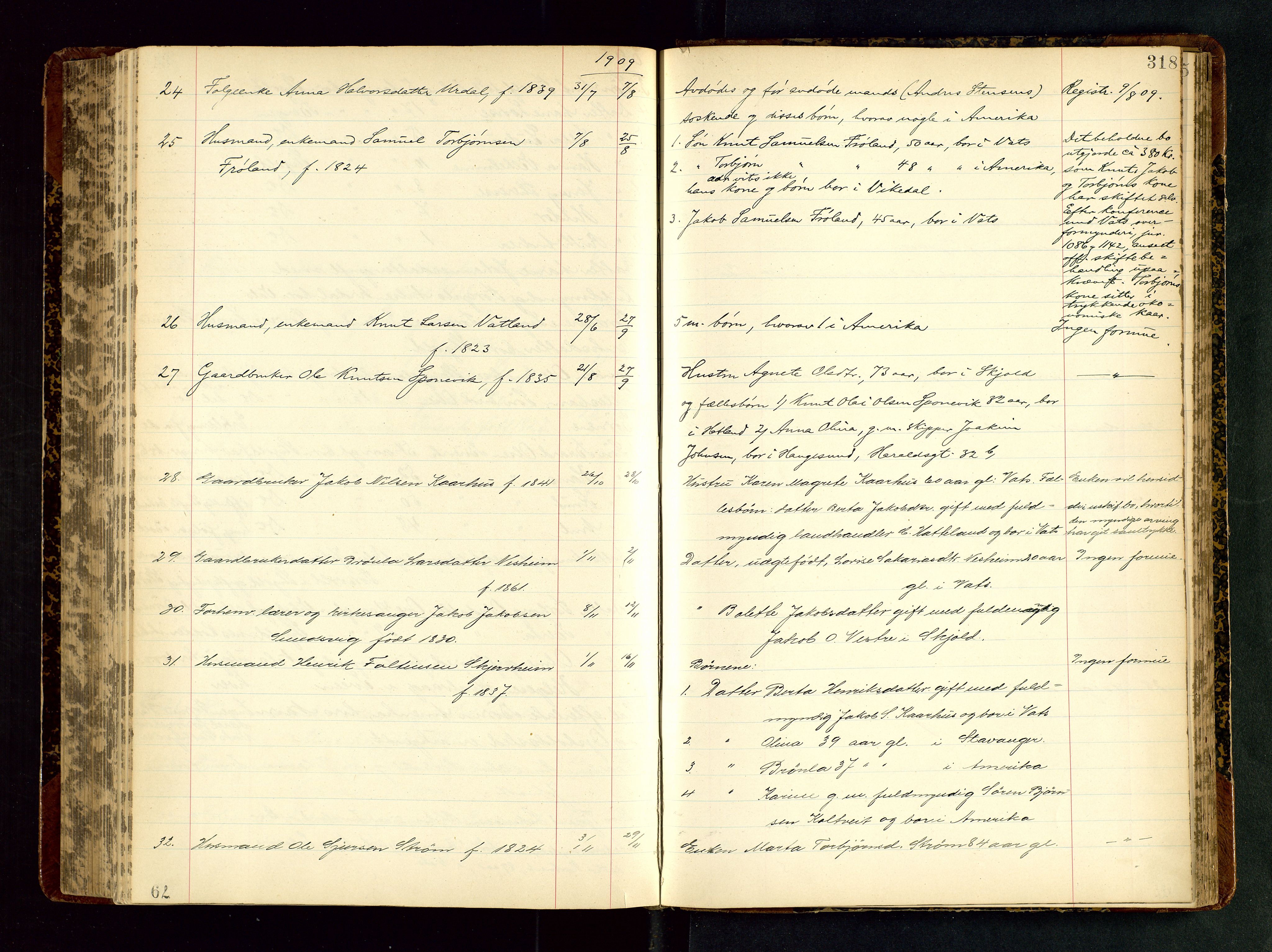 Karmsund sorenskriveri, AV/SAST-A-100311/01/IV/IVAB/L0004: DØDSFALLSPROTOKOLL, 1905-1911, s. 318