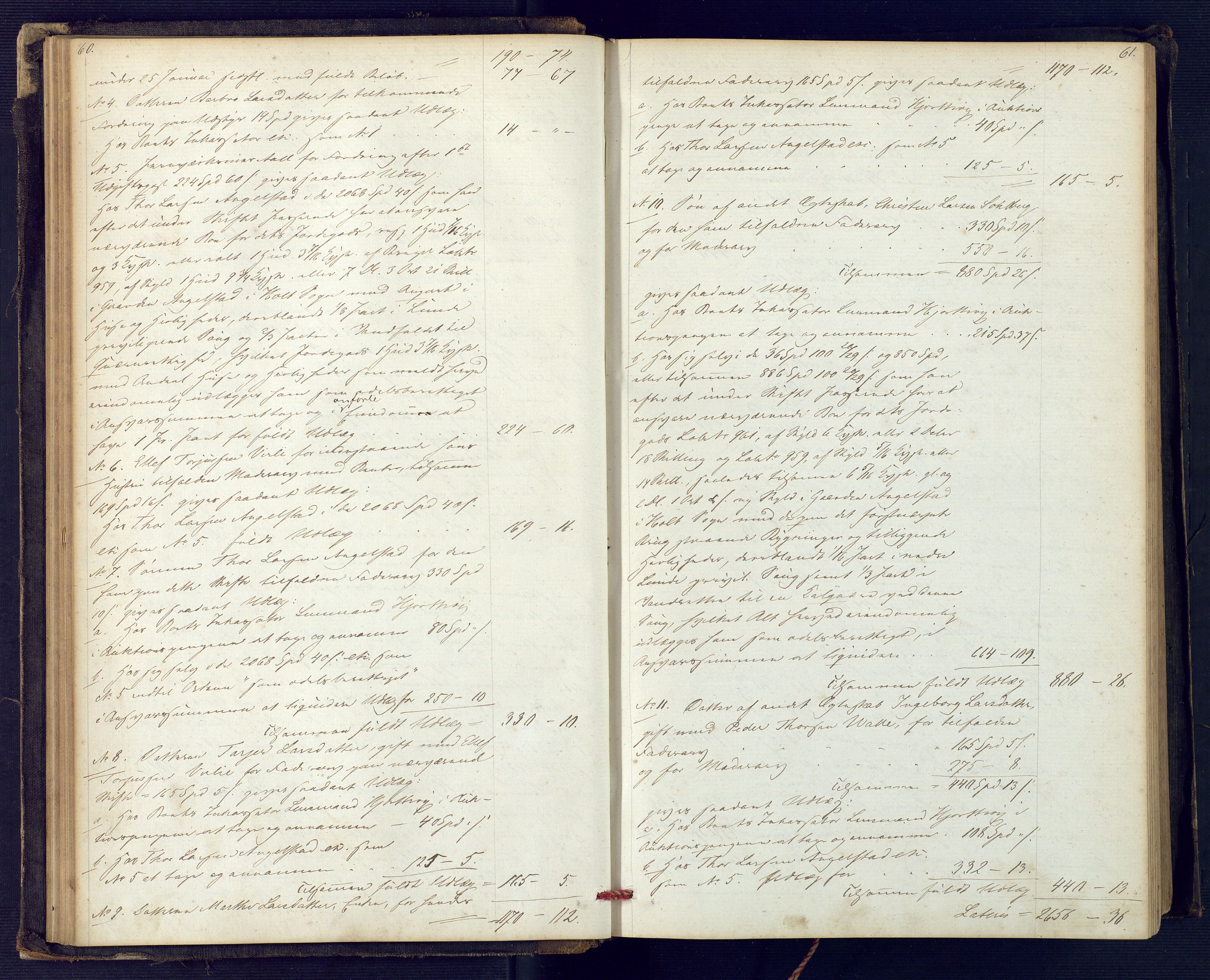 Holt sorenskriveri, SAK/1221-0002/H/Hc/L0029: Skifteutlodningsprotokoll nr. 4 med løst register, 1857-1862, s. 60-61