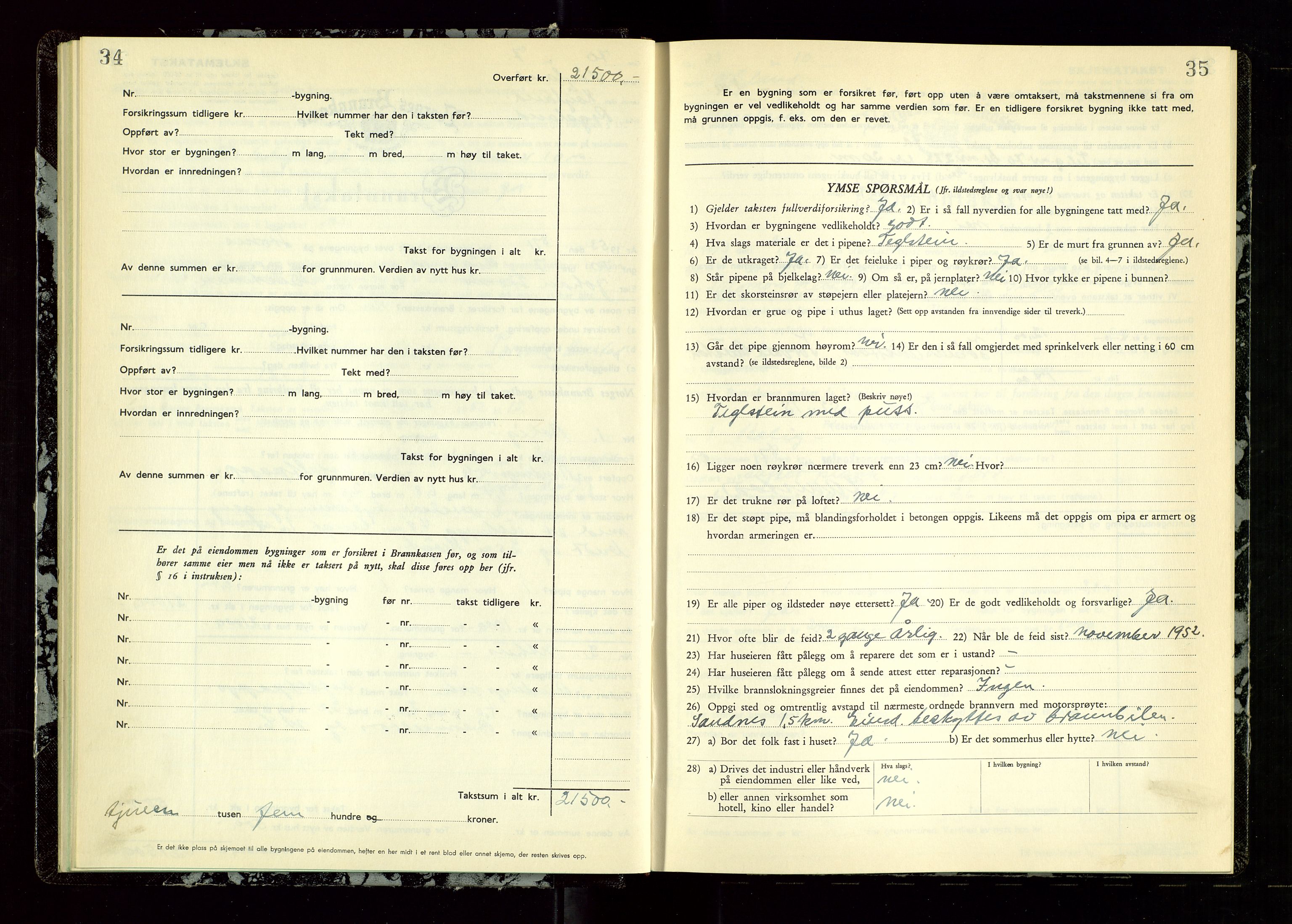 Høyland/Sandnes lensmannskontor, AV/SAST-A-100166/Gob/L0009: "Branntakstprotokoll", 1952-1955, s. 34-35