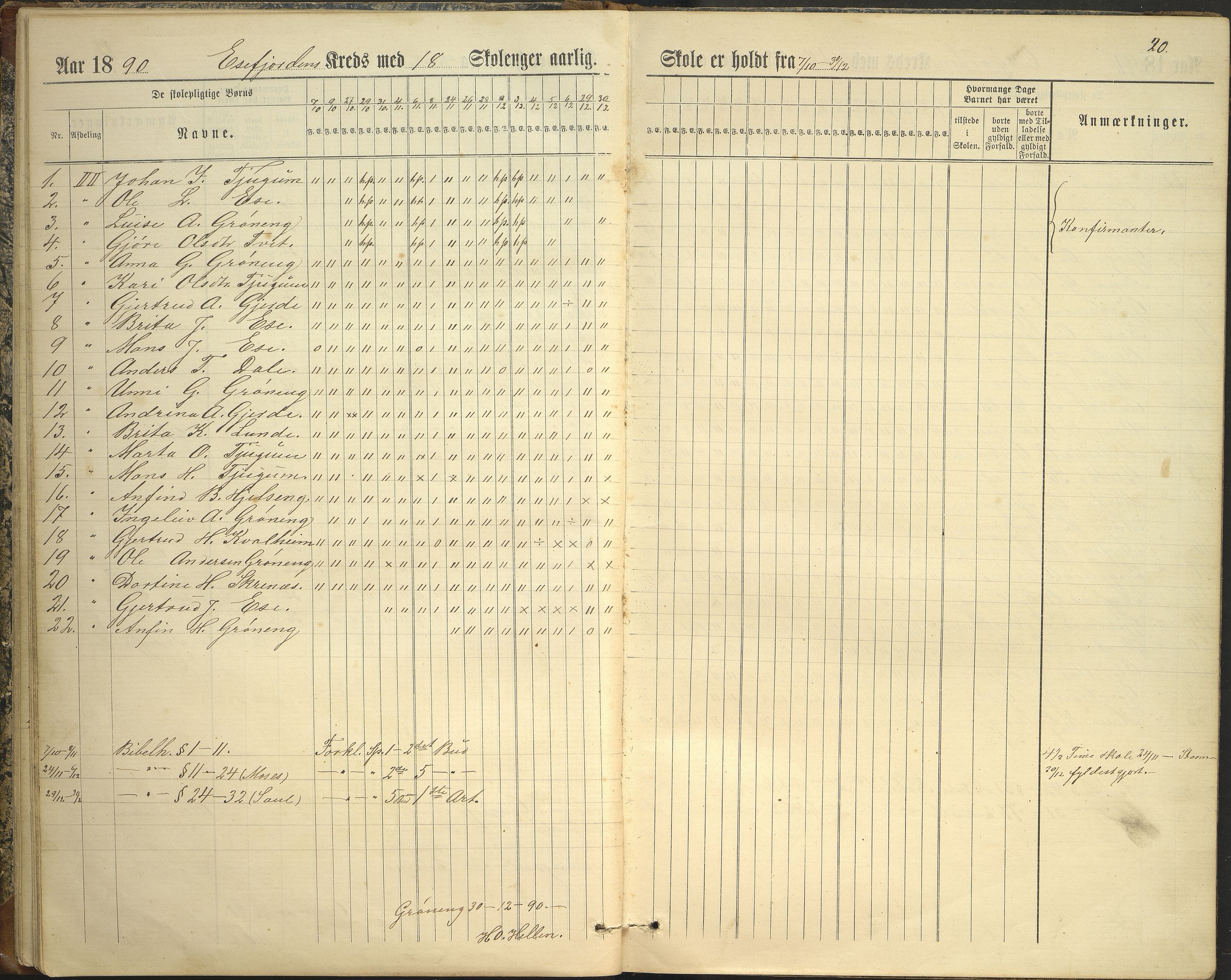 Balestrand kommune. Grøneng skule/Esefjorden skulekrins, VLFK/K-14180.520.07/543/L0001: dagbok for Esefjorden skulekrins, 1882-1905, s. 20