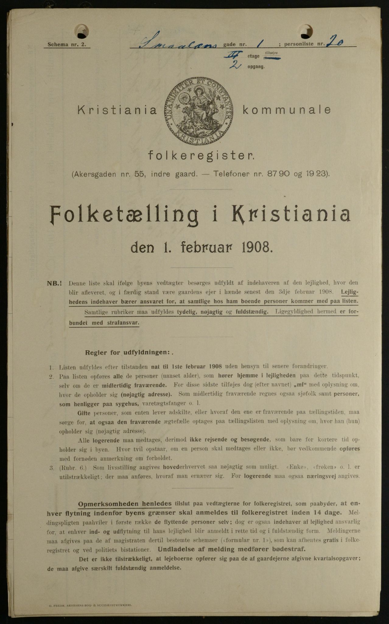 OBA, Kommunal folketelling 1.2.1908 for Kristiania kjøpstad, 1908, s. 87923