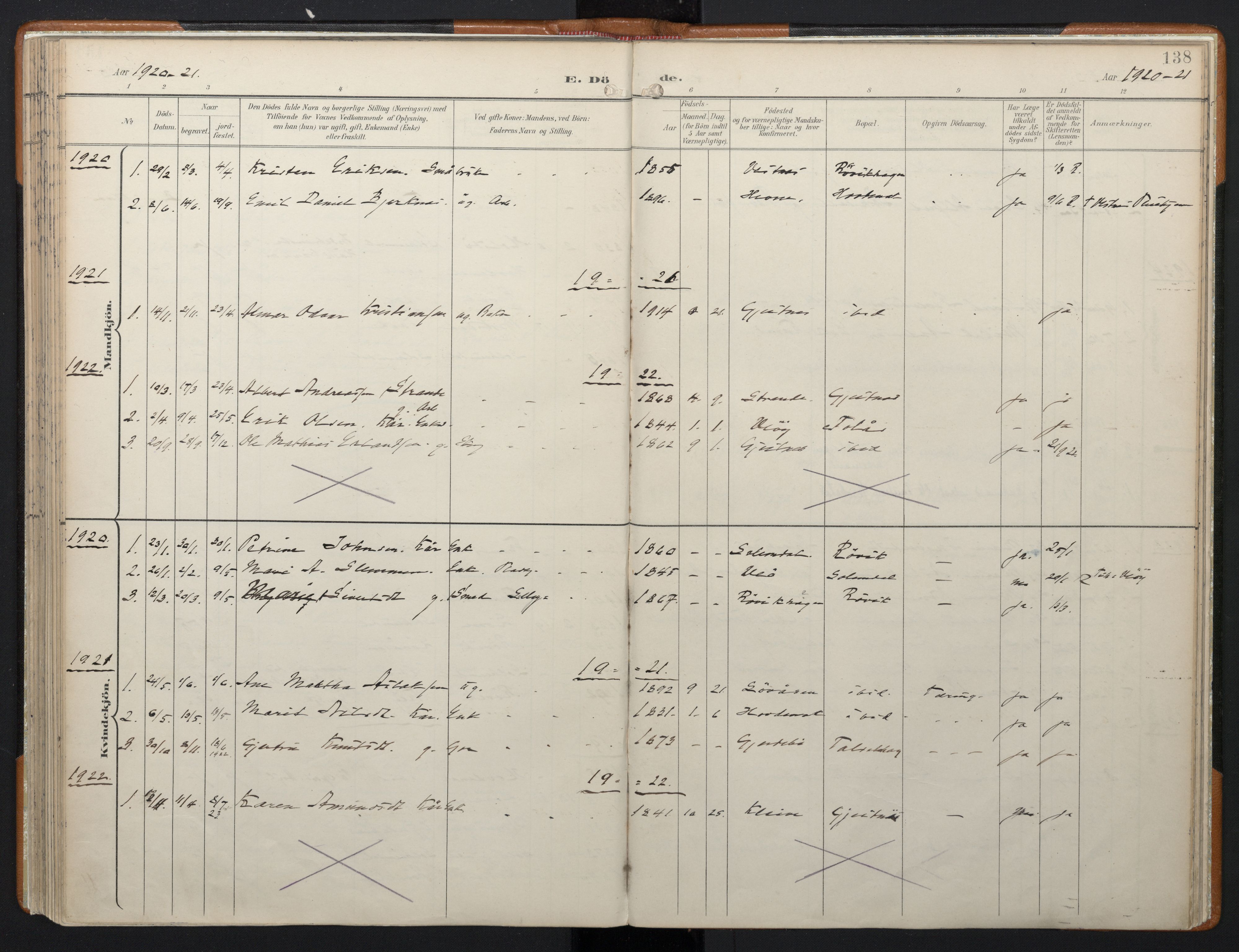 Ministerialprotokoller, klokkerbøker og fødselsregistre - Møre og Romsdal, SAT/A-1454/556/L0676: Ministerialbok nr. 556A01, 1899-1966, s. 138