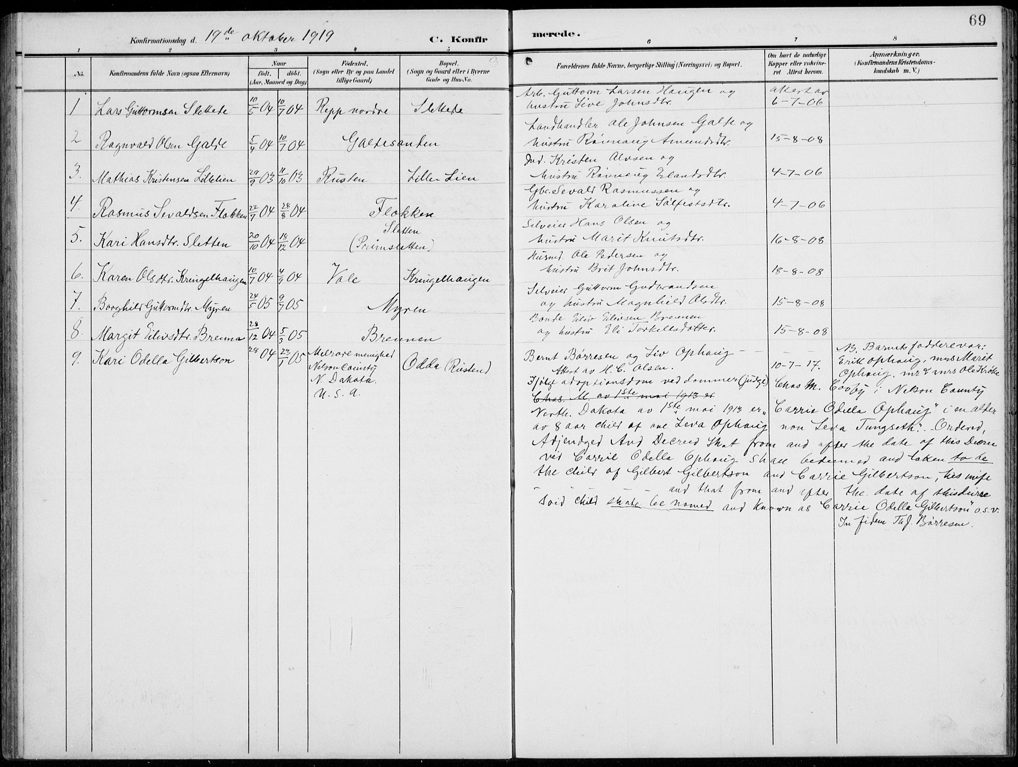 Lom prestekontor, AV/SAH-PREST-070/L/L0007: Klokkerbok nr. 7, 1904-1938, s. 69