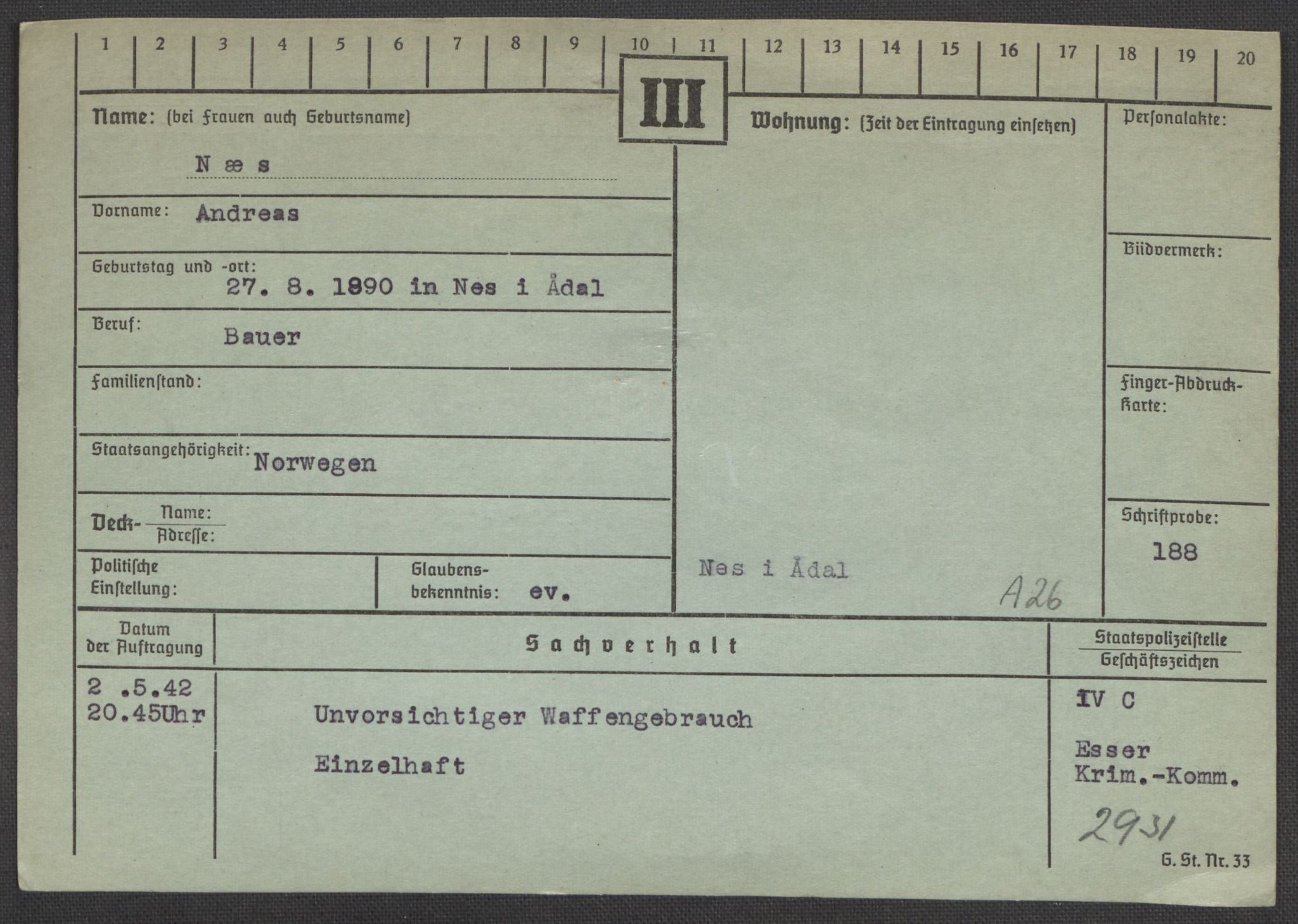 Befehlshaber der Sicherheitspolizei und des SD, RA/RAFA-5969/E/Ea/Eaa/L0007: Register over norske fanger i Møllergata 19: Lundb-N, 1940-1945, s. 1568
