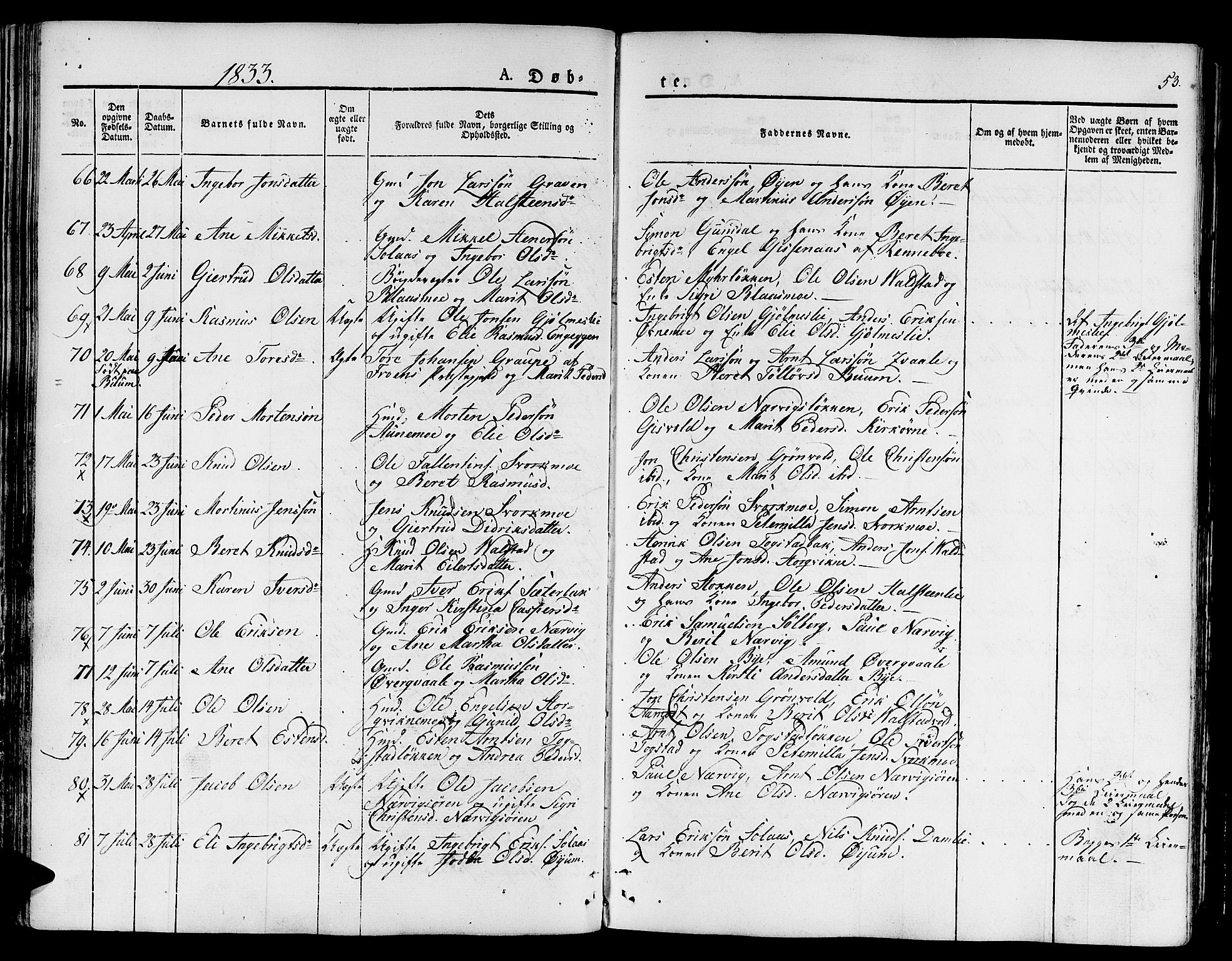 Ministerialprotokoller, klokkerbøker og fødselsregistre - Sør-Trøndelag, SAT/A-1456/668/L0804: Ministerialbok nr. 668A04, 1826-1839, s. 53