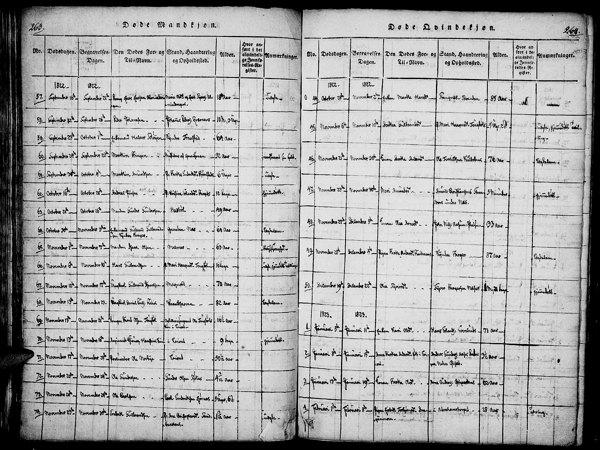 Vinger prestekontor, AV/SAH-PREST-024/H/Ha/Haa/L0006: Ministerialbok nr. 6, 1814-1825, s. 263-264