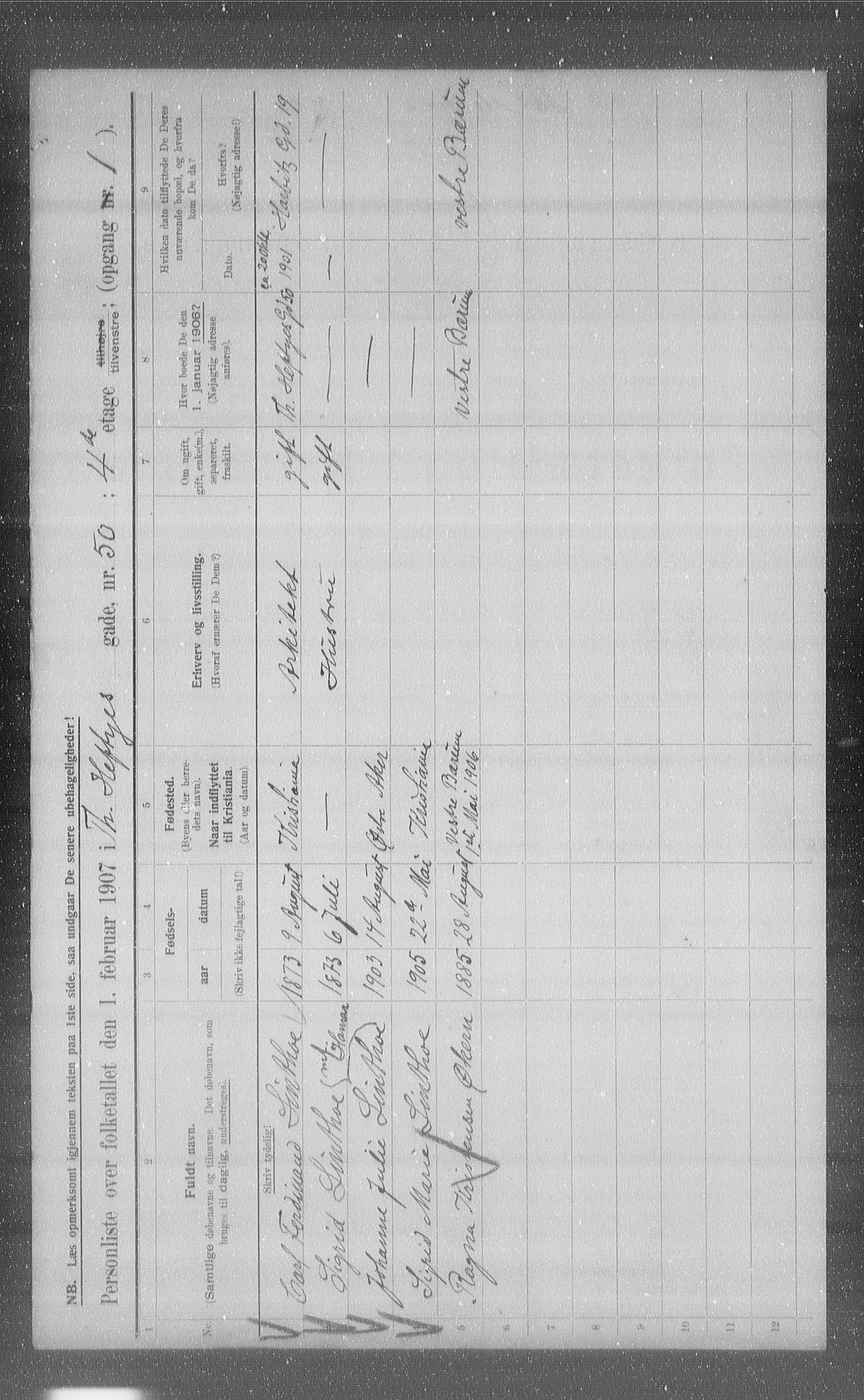 OBA, Kommunal folketelling 1.2.1907 for Kristiania kjøpstad, 1907, s. 55535