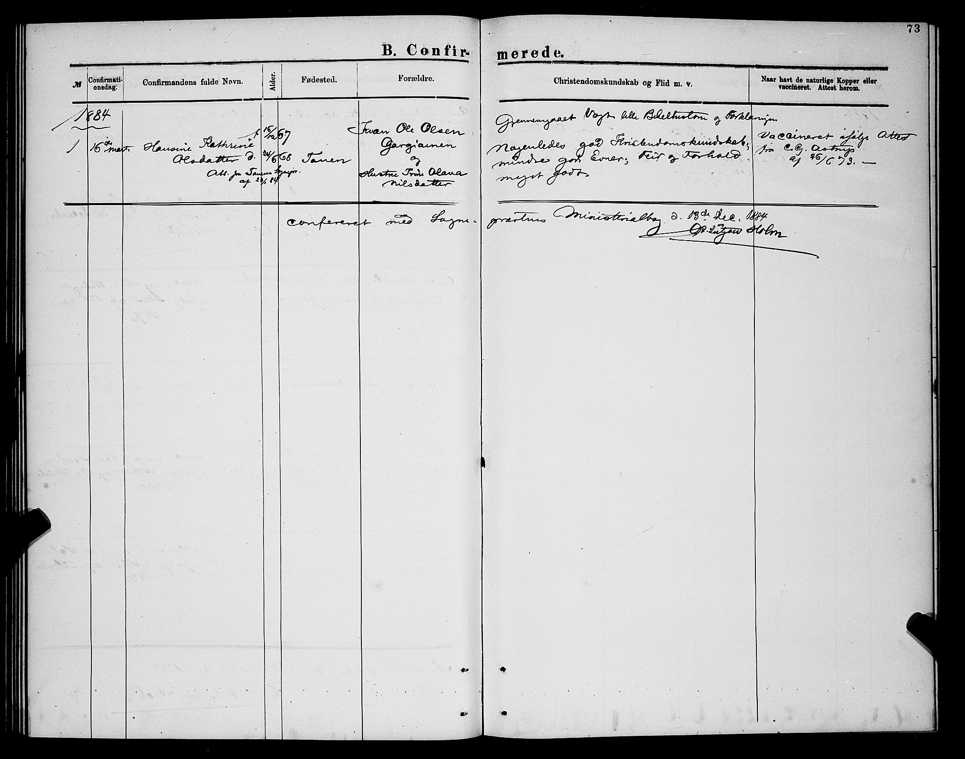 Nesseby sokneprestkontor, AV/SATØ-S-1330/H/Hb/L0007klokker: Klokkerbok nr. 7, 1877-1884, s. 73