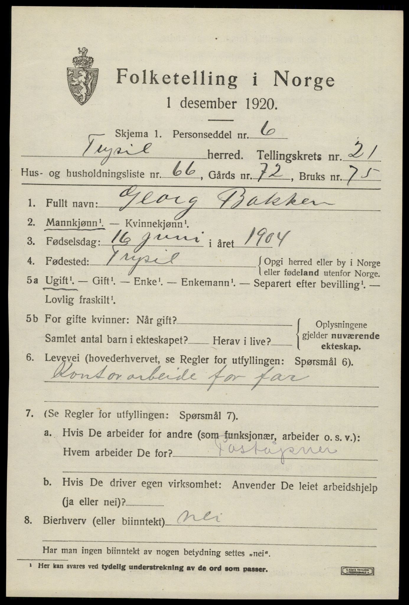 SAH, Folketelling 1920 for 0428 Trysil herred, 1920, s. 14551