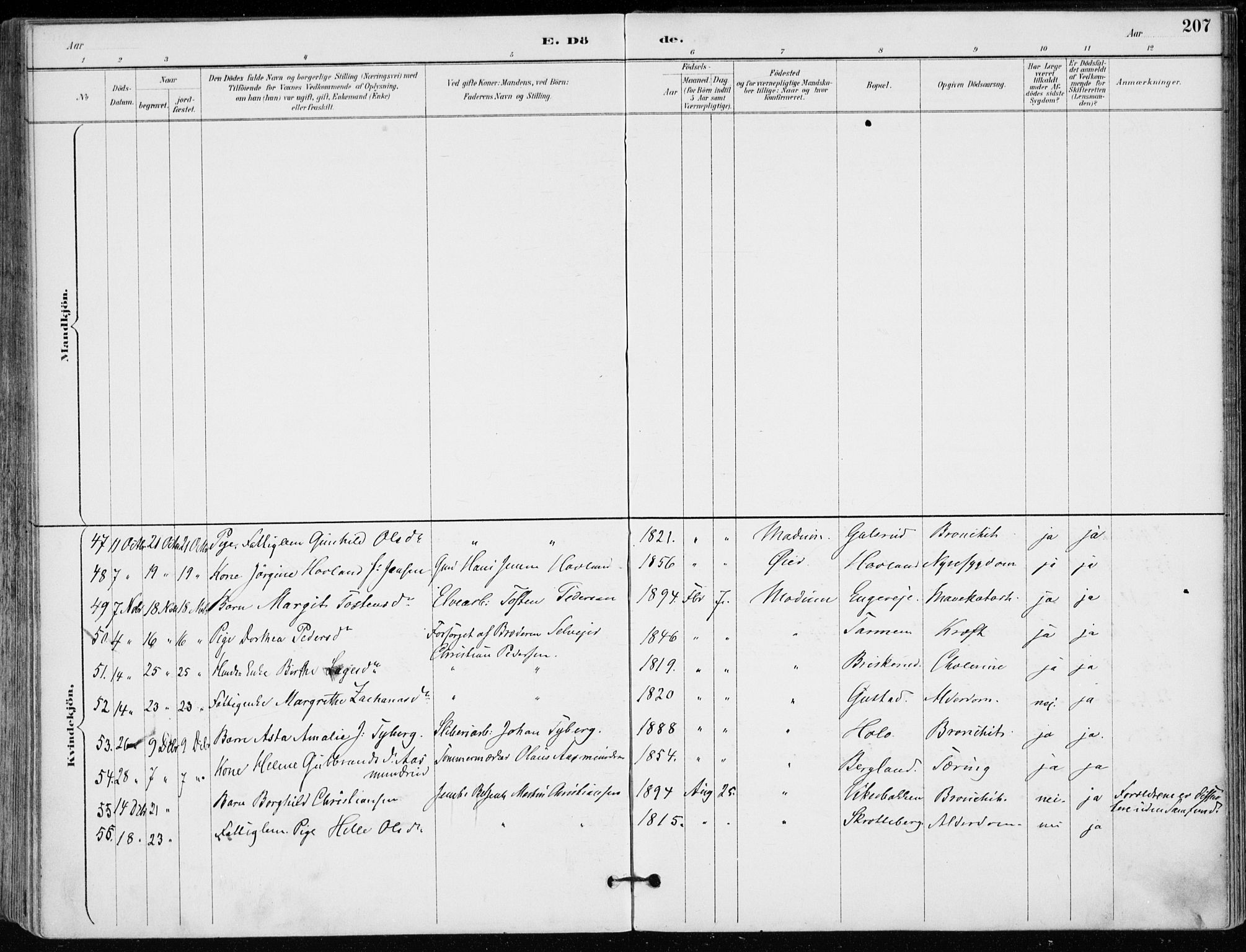 Modum kirkebøker, AV/SAKO-A-234/F/Fa/L0012: Ministerialbok nr. 12, 1890-1898, s. 207