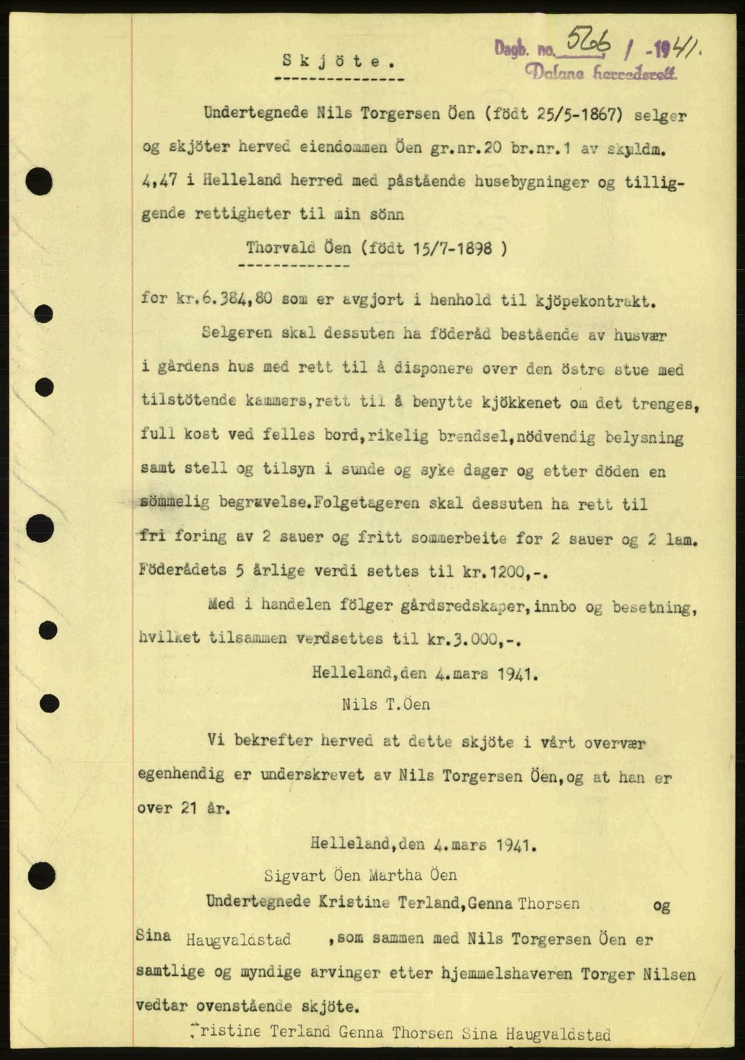 Dalane sorenskriveri, SAST/A-100309/02/G/Gb/L0045: Pantebok nr. A6, 1941-1942, Dagboknr: 566/1941