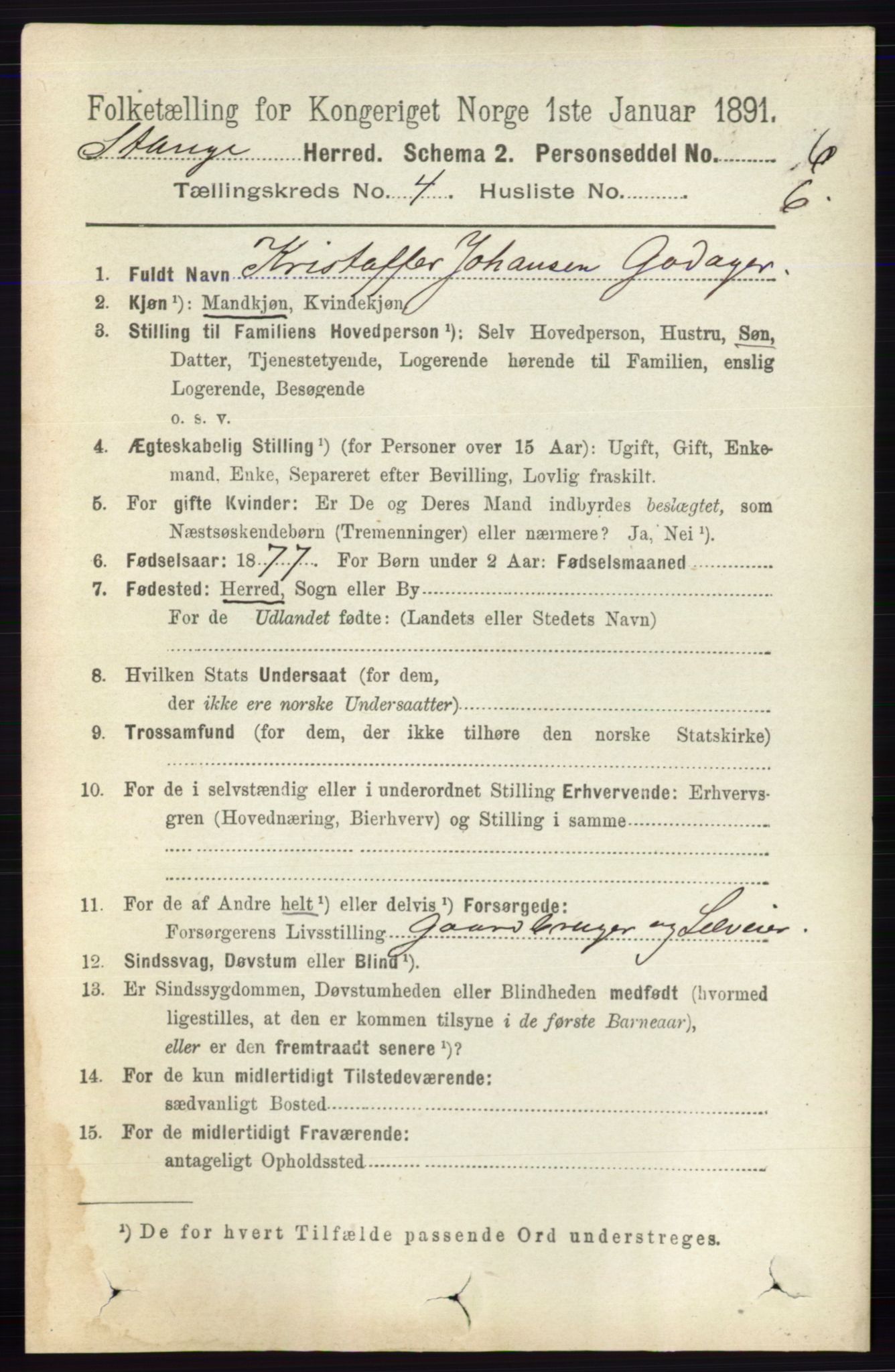 RA, Folketelling 1891 for 0417 Stange herred, 1891, s. 2390