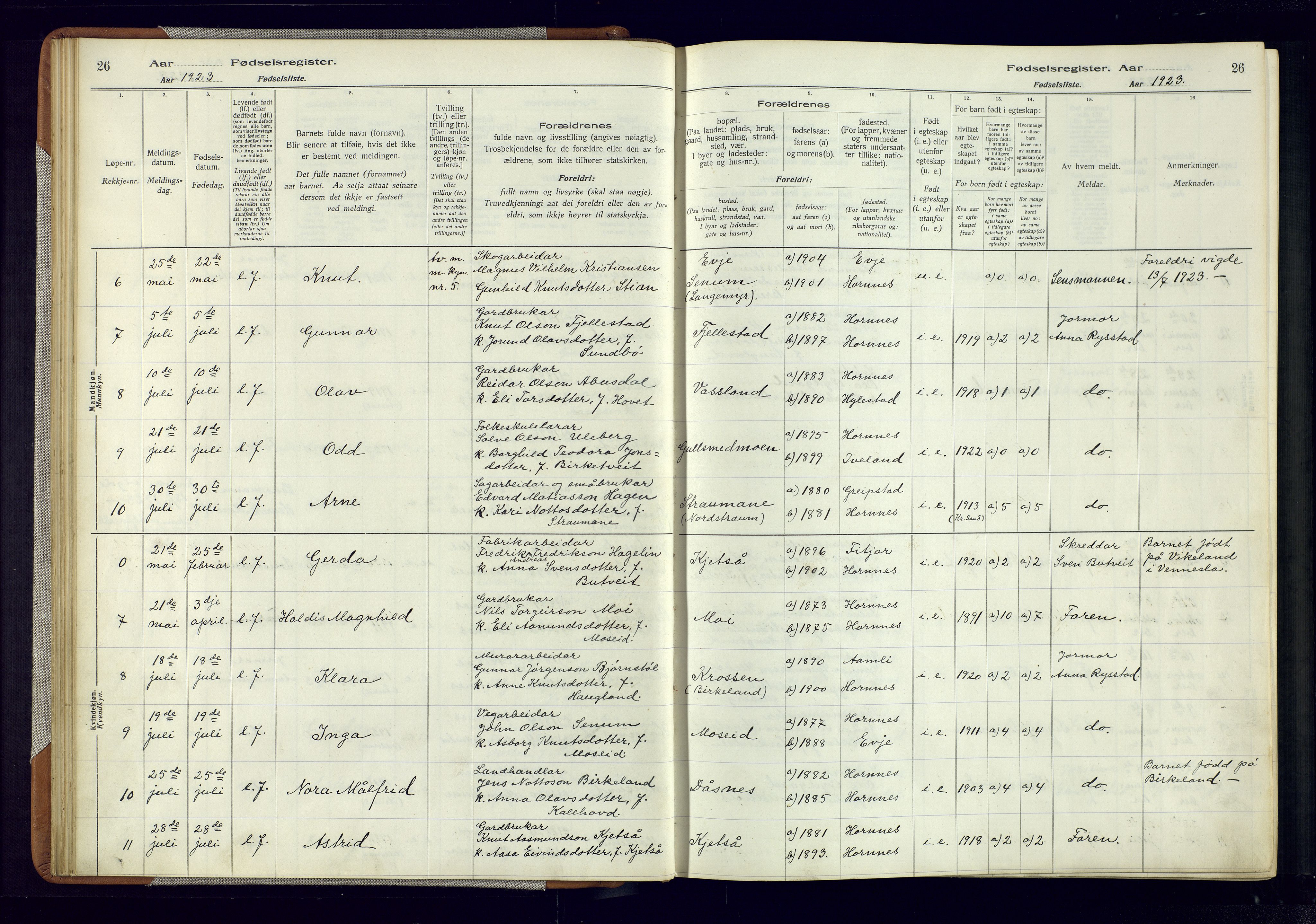 Evje sokneprestkontor, AV/SAK-1111-0008/J/Jc/L0006: Fødselsregister nr. 6, 1916-1982, s. 26