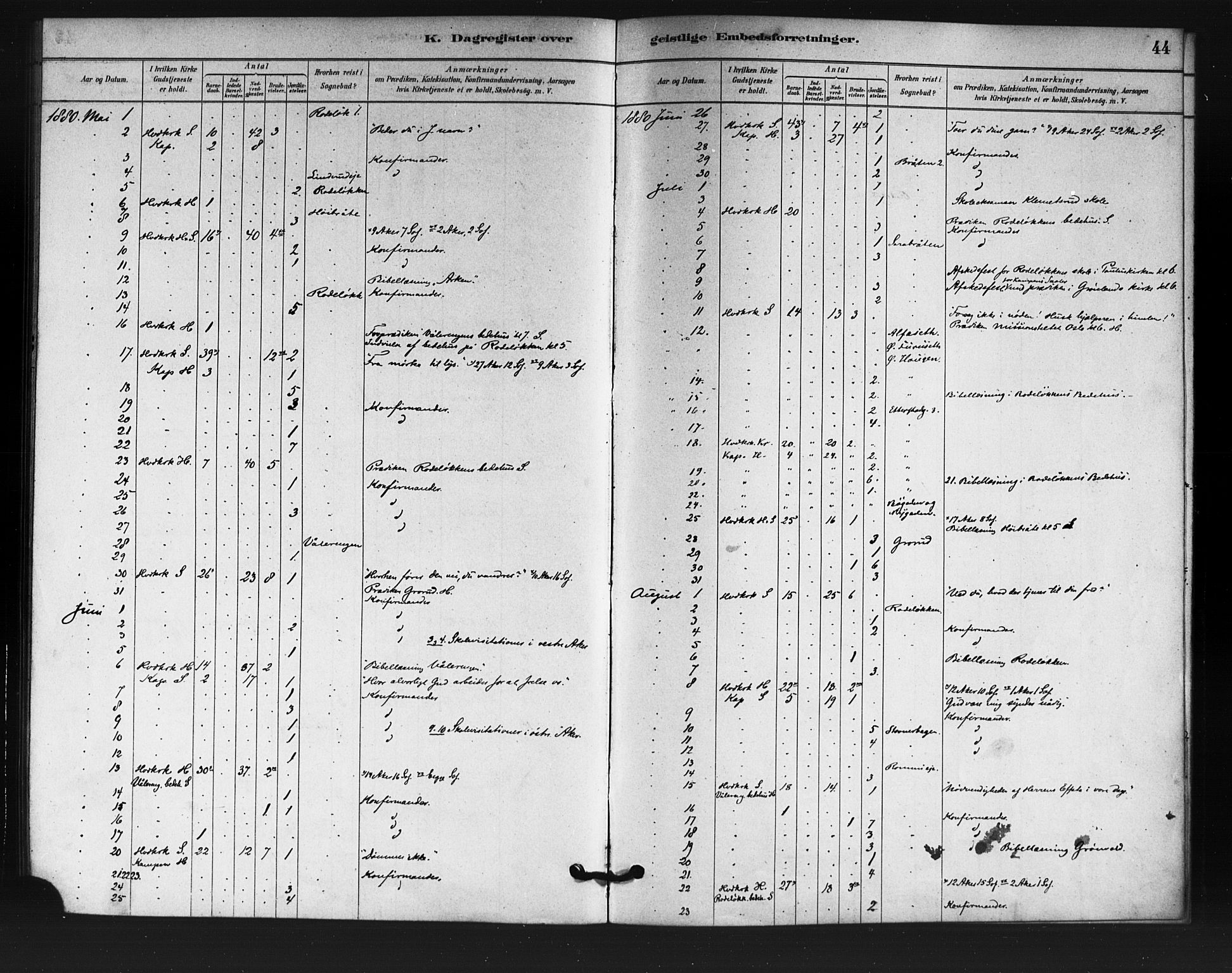 Østre Aker prestekontor Kirkebøker, AV/SAO-A-10840/F/Fa/L0007: Ministerialbok nr. I 7, 1879-1912, s. 44